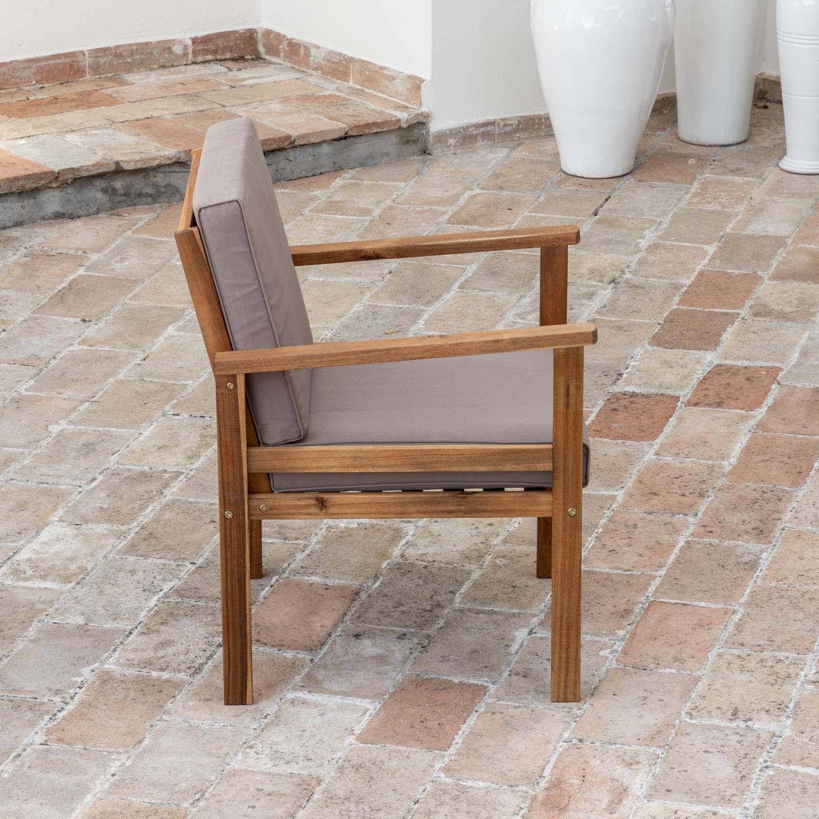 Set relax divano due poltrone e tavolino da caffè in legno di acacia con cuscini imbottiti - Paja