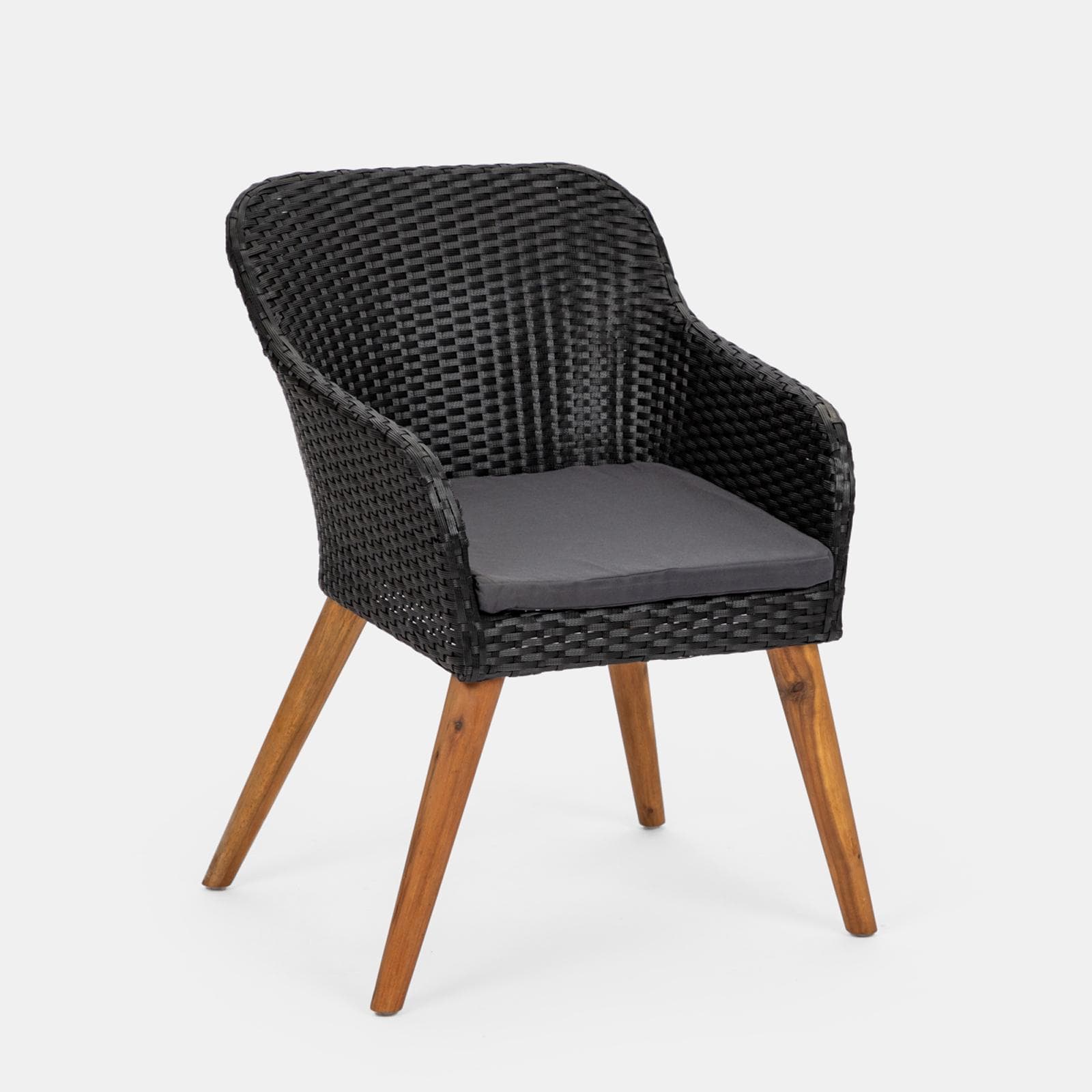 Set relax con 2 poltrone in polyrattan nero e tavolino in legno teak - Habanero
