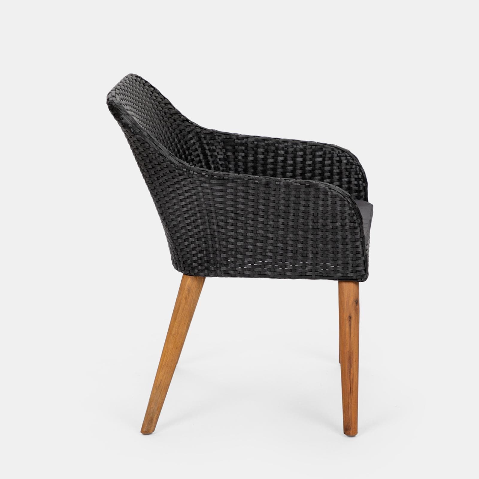 Set relax con 2 poltrone in polyrattan nero e tavolino in legno teak - Habanero