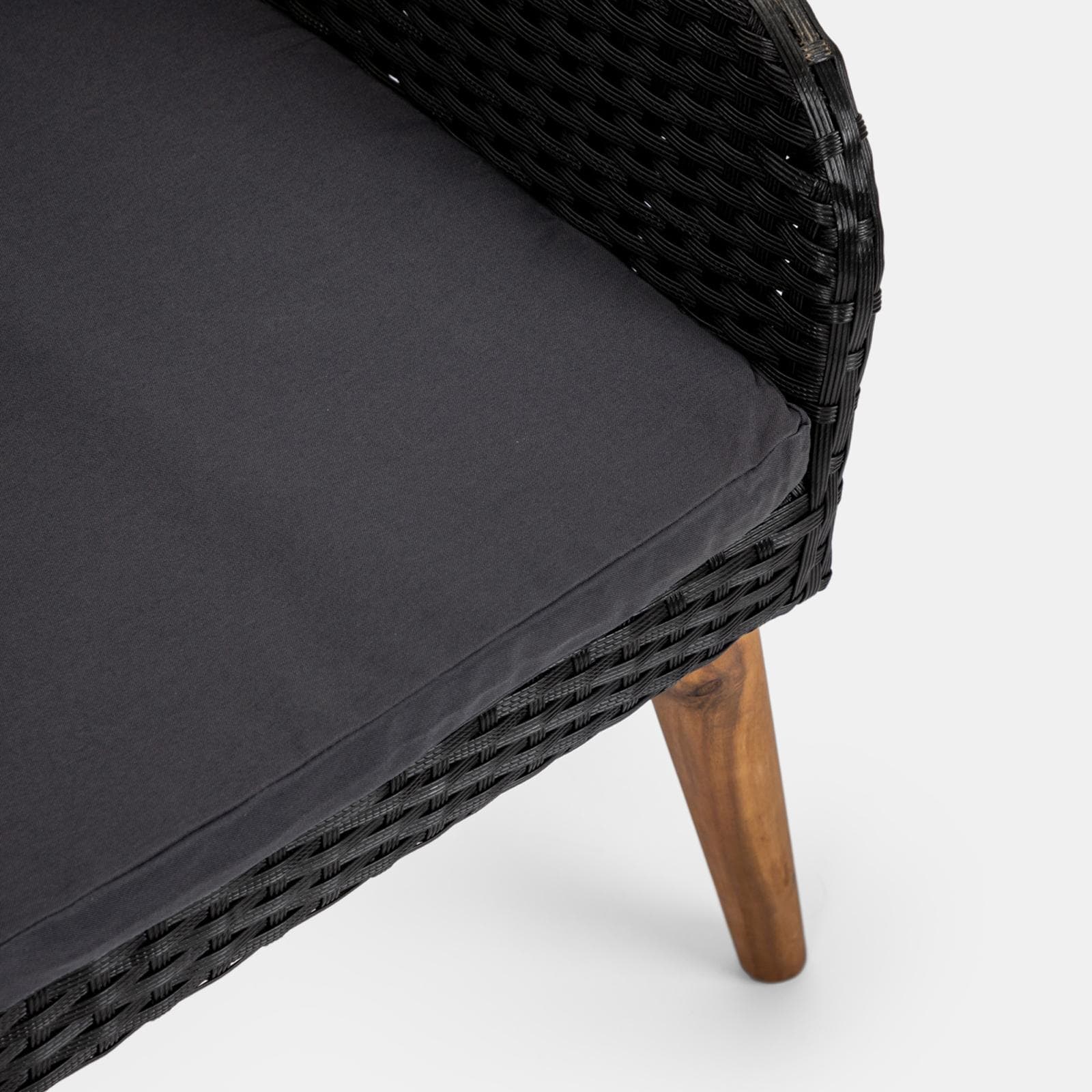 Set relax con 2 poltrone in polyrattan nero e tavolino in legno teak - Habanero