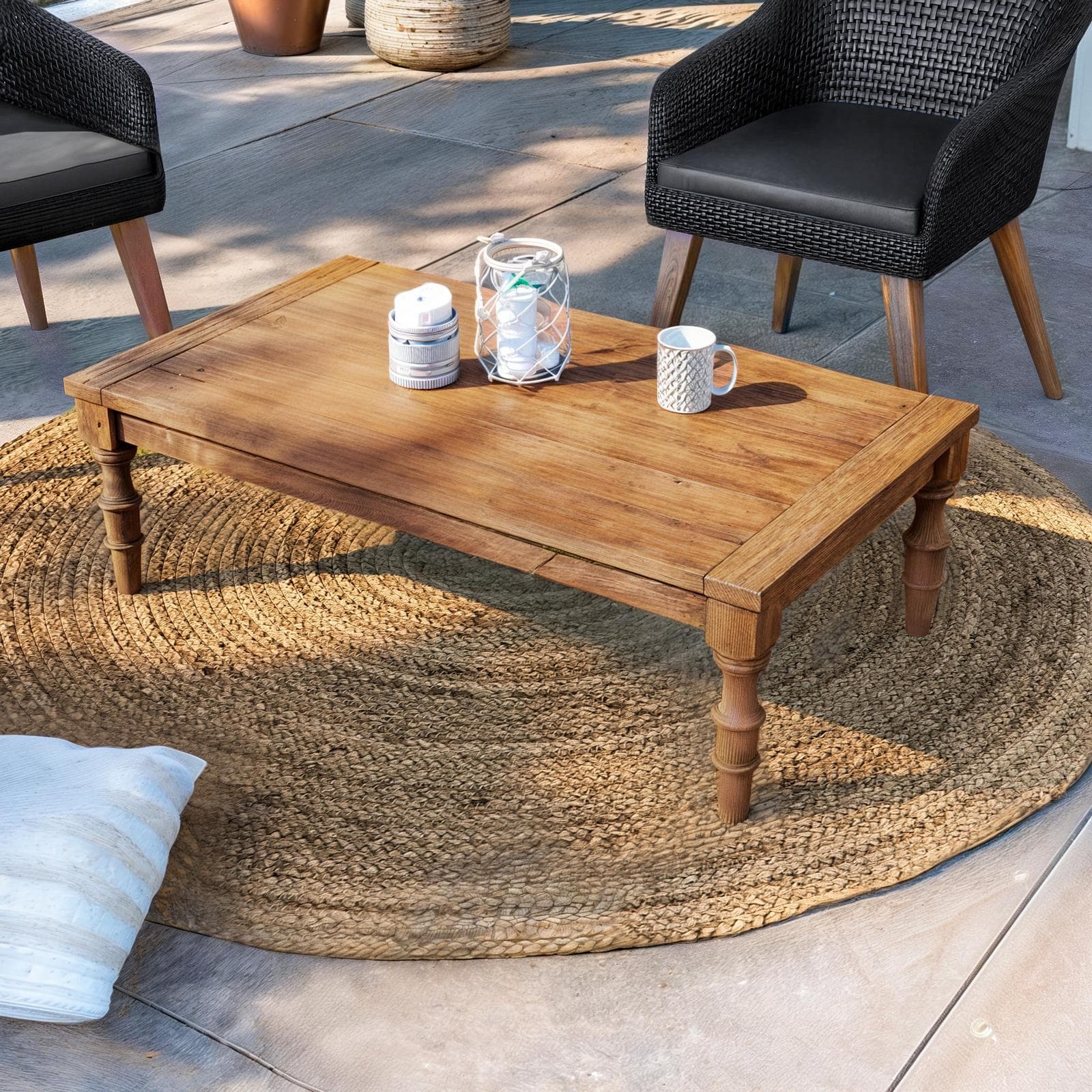 Set relax con 2 poltrone in polyrattan nero e tavolino in legno teak - Habanero