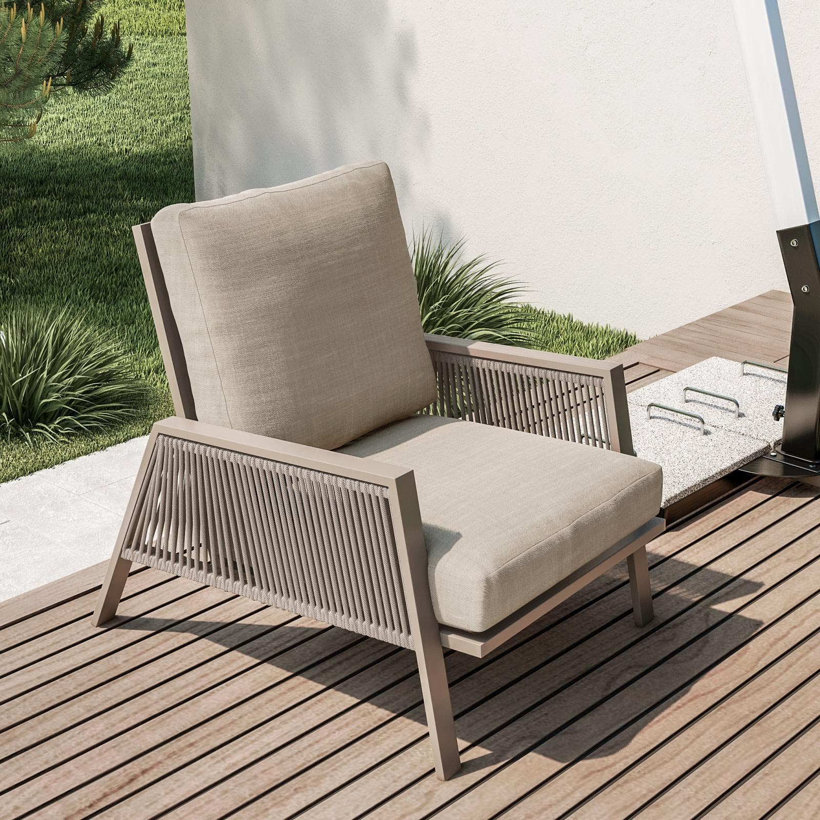 Set relax da esterni 5 posti tortora con cuscini tortora - Calliope