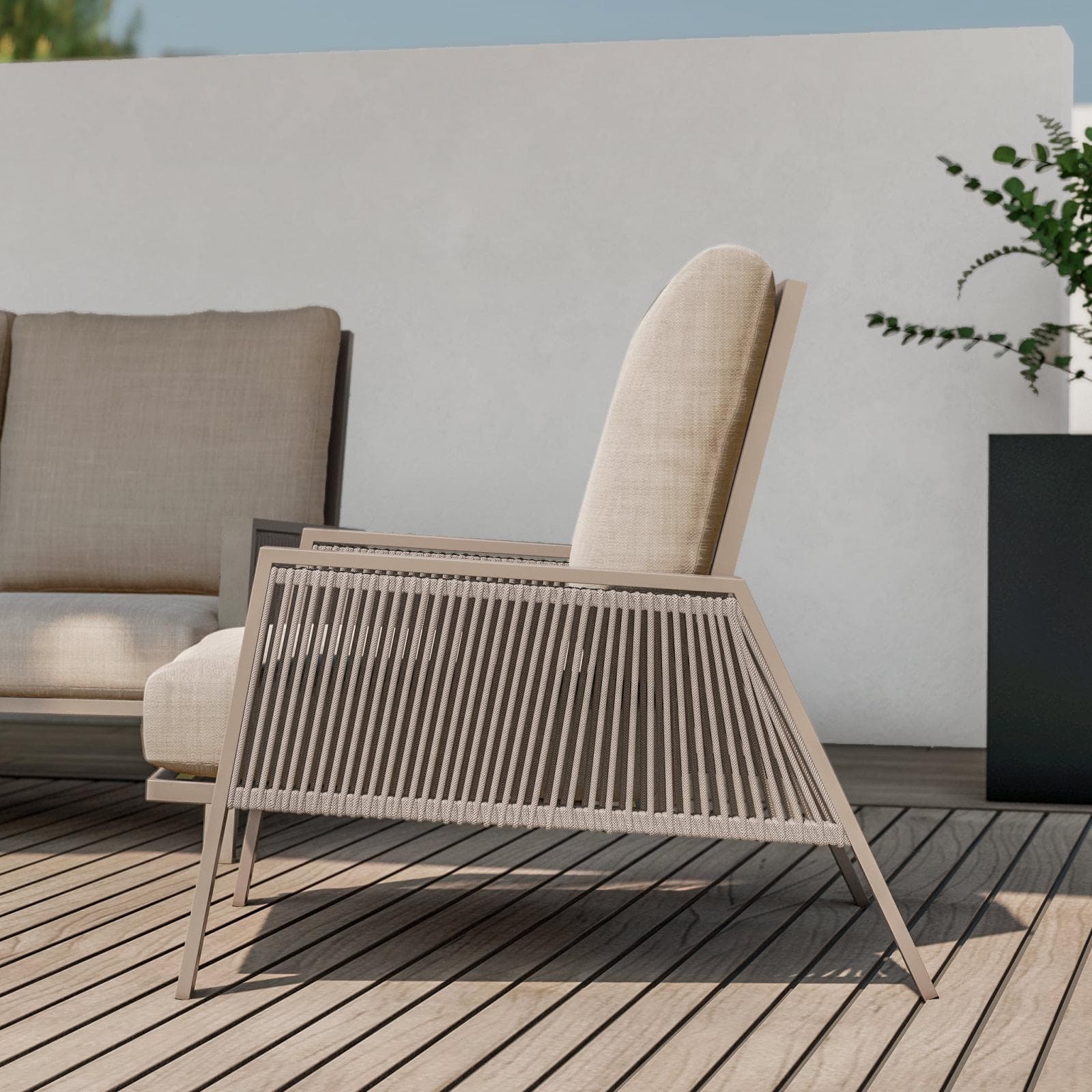 Set relax da esterni 5 posti tortora con cuscini tortora - Calliope