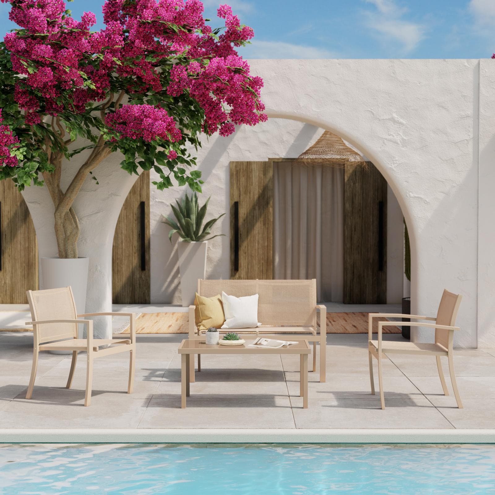 Set relax da giardino 4 posti in acciaio tortora - Palmaria