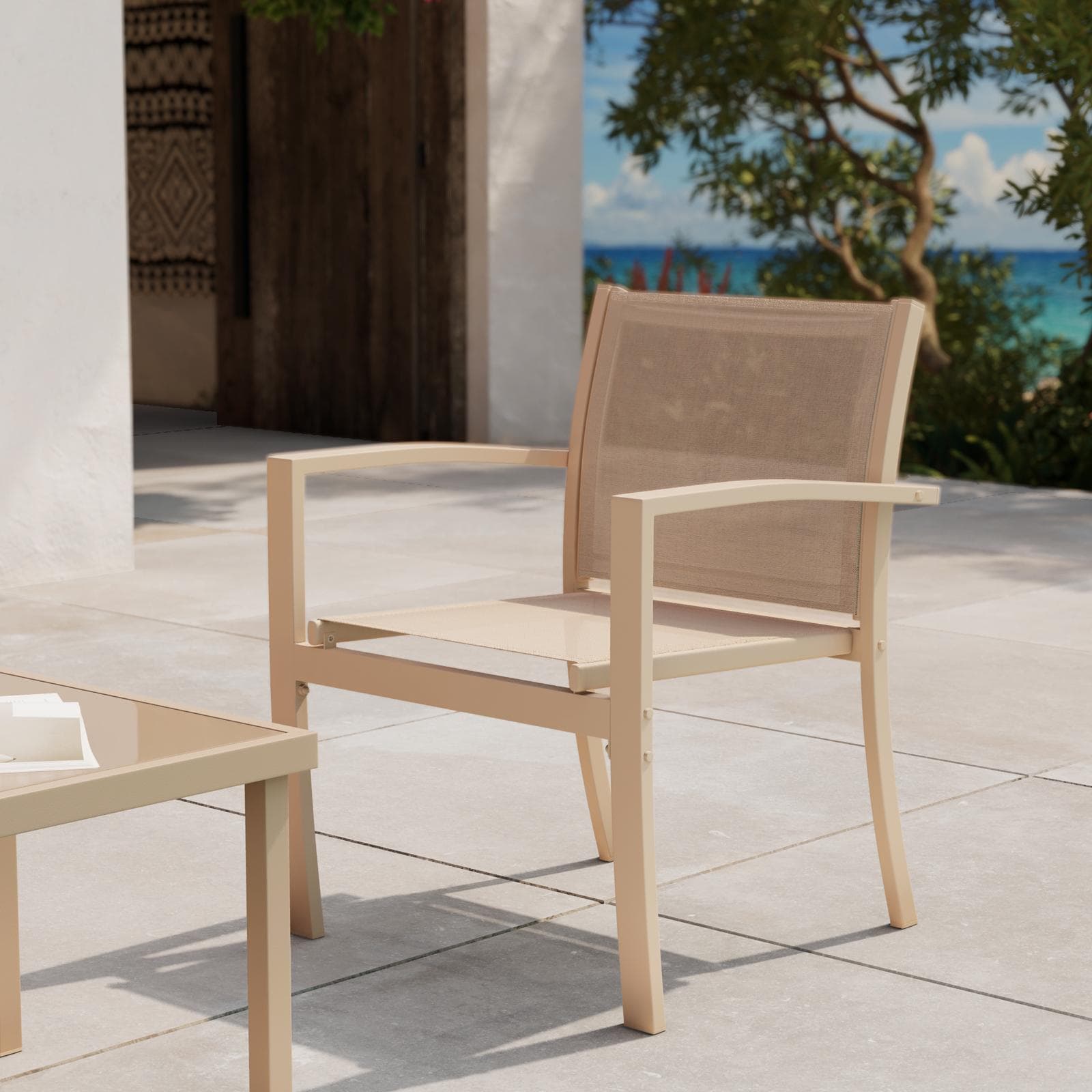 Set relax da giardino 4 posti in acciaio tortora - Palmaria