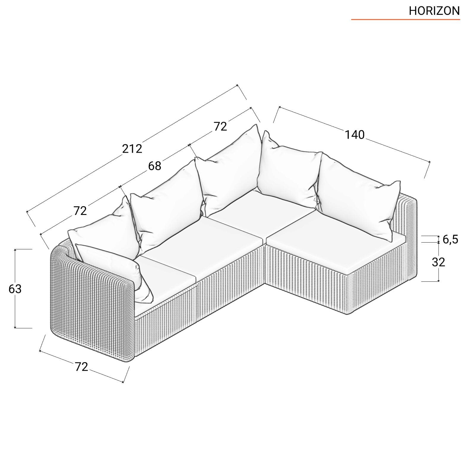 Set relax divano angolare con cuscini e tavolino da caffè in polyrattan grigio - Horizon
