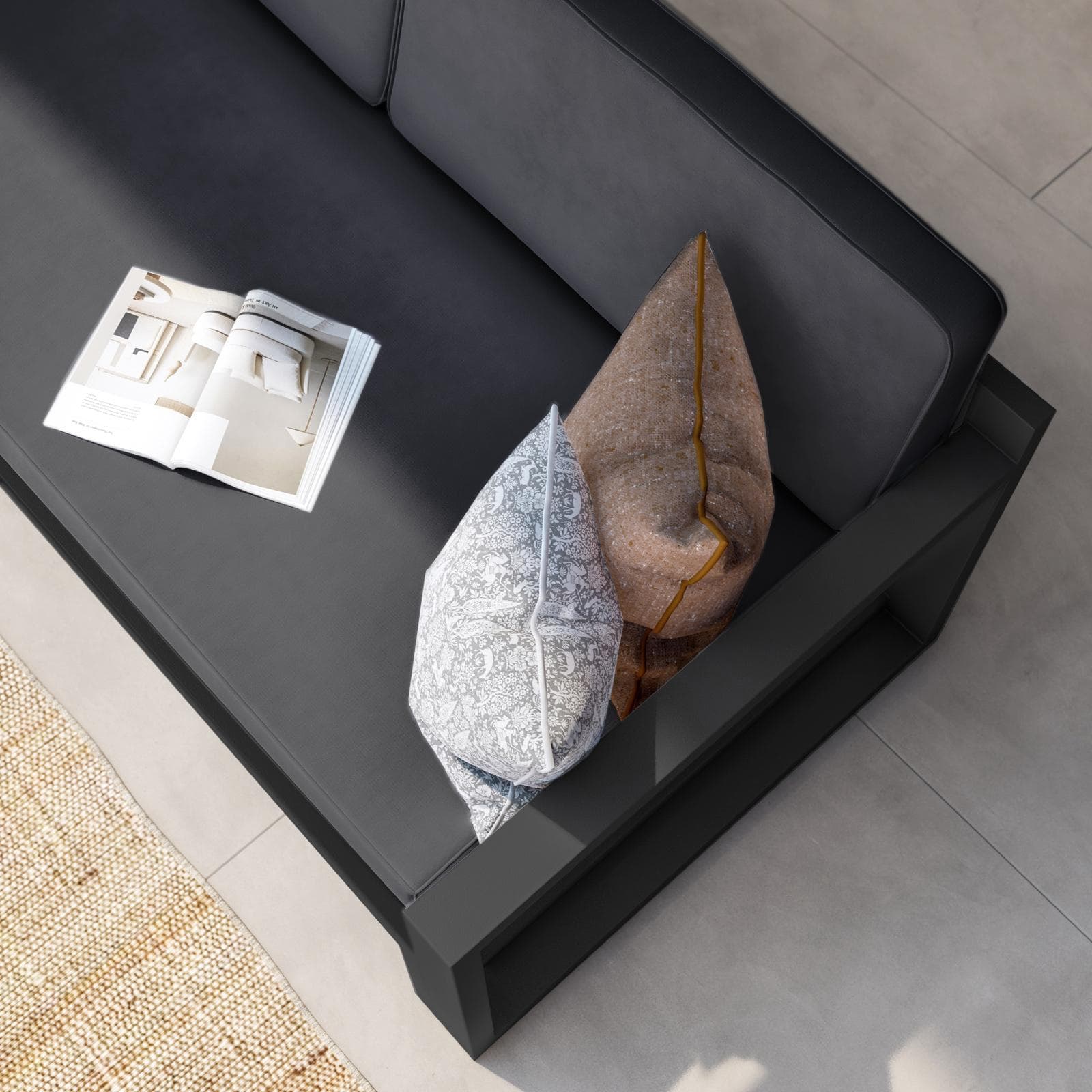 Set relax divano angolare in alluminio antracite con cuscini e tavolino - Carioca Lounge