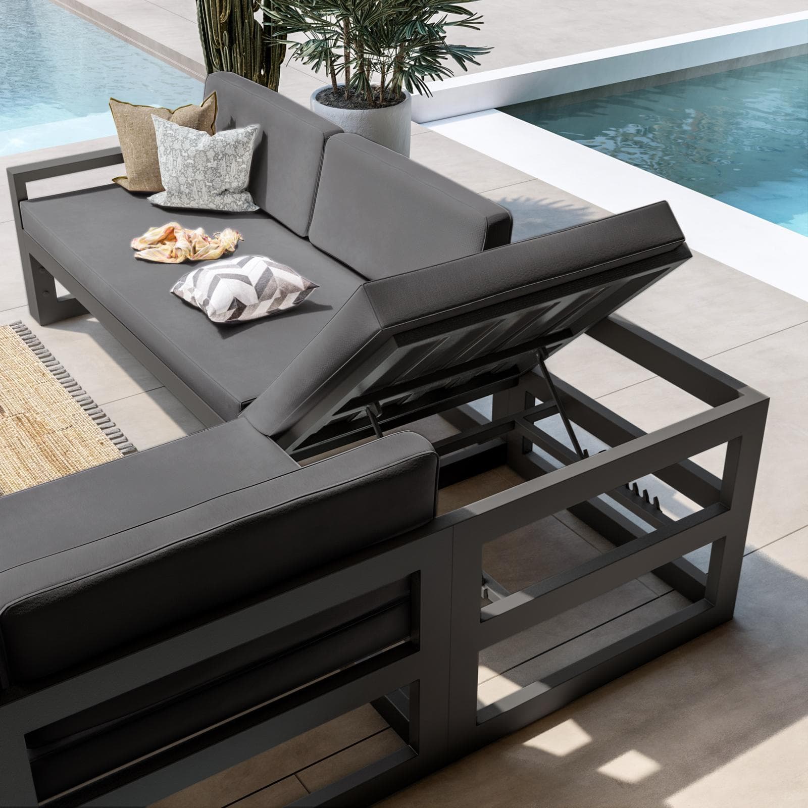 Set relax divano angolare in alluminio antracite con cuscini e tavolino - Carioca Lounge