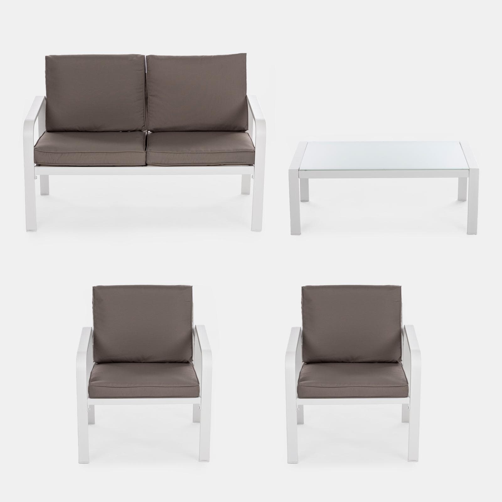 Set relax da giardino in alluminio bianco e cuscini tortora - Persico
