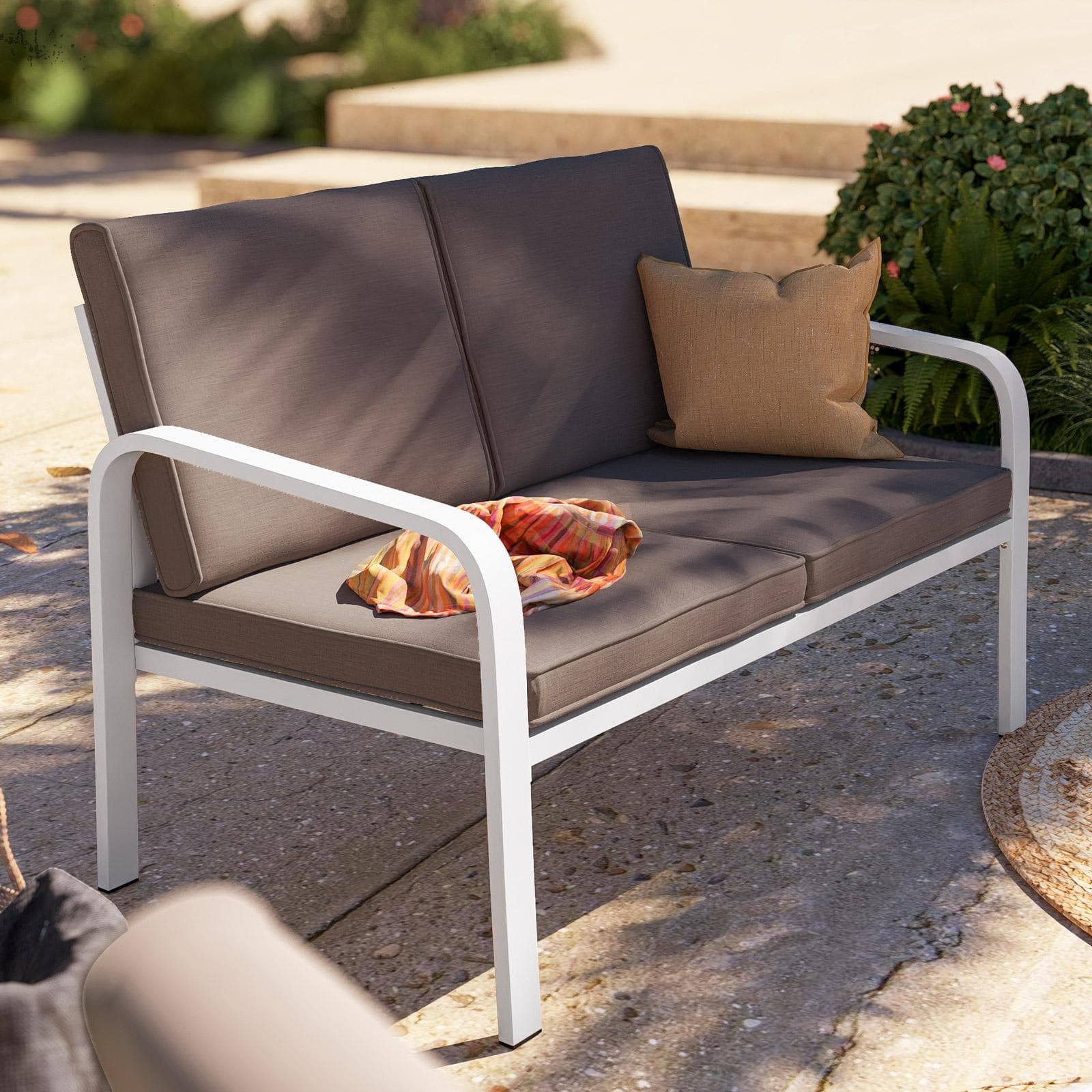 Set relax da giardino in alluminio bianco e cuscini tortora - Persico