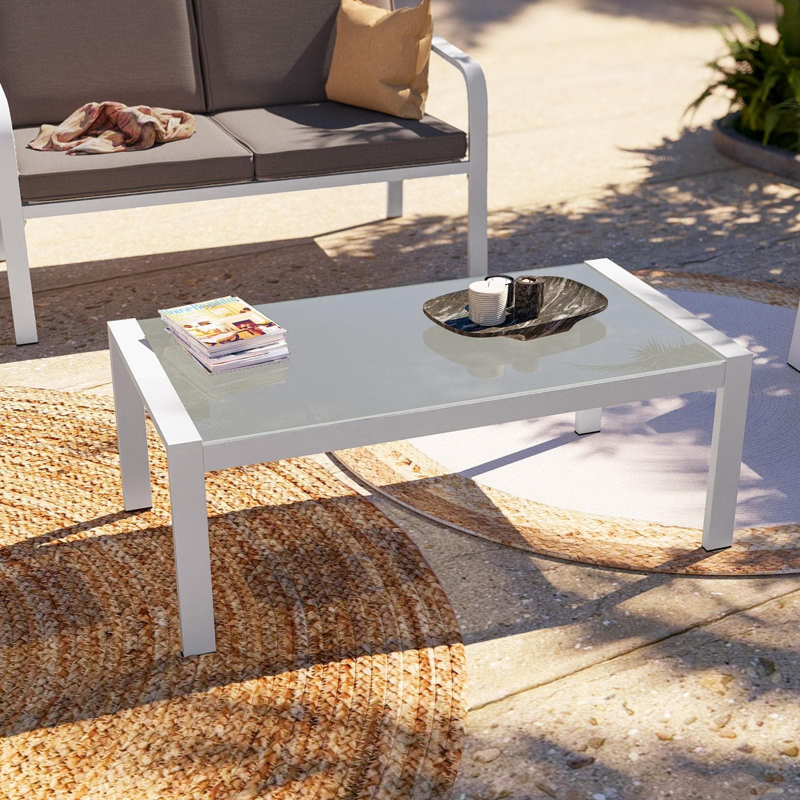 Set relax da giardino in alluminio bianco e cuscini tortora - Persico