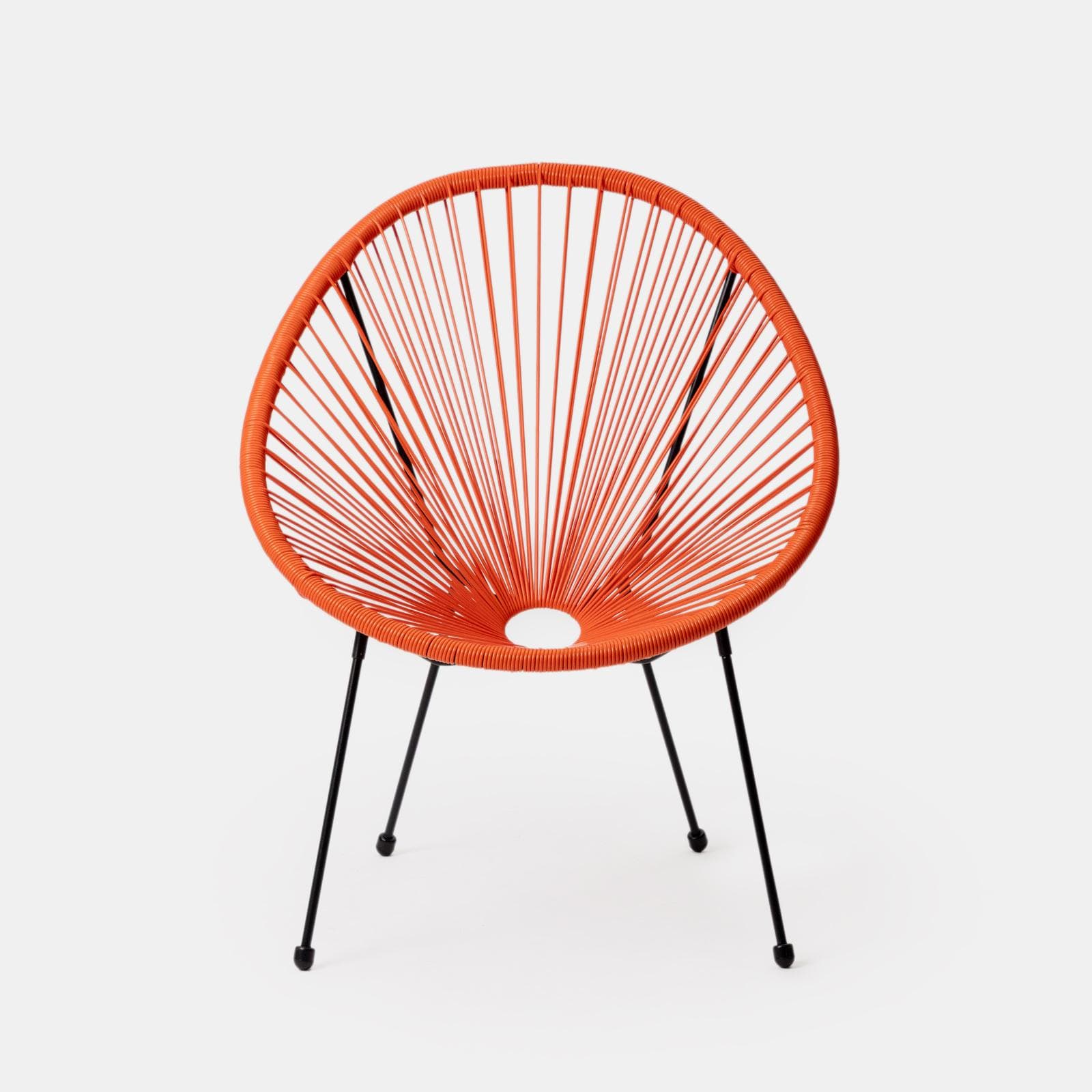 Set relax da salotto con 2 poltrone e tavolino rotondo 50 cm in acciaio e corda arancione - Kalimba
