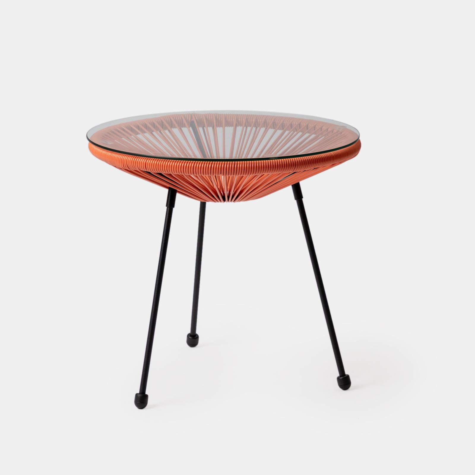 Set relax da salotto con 2 poltrone e tavolino rotondo 50 cm in acciaio e corda arancione - Kalimba