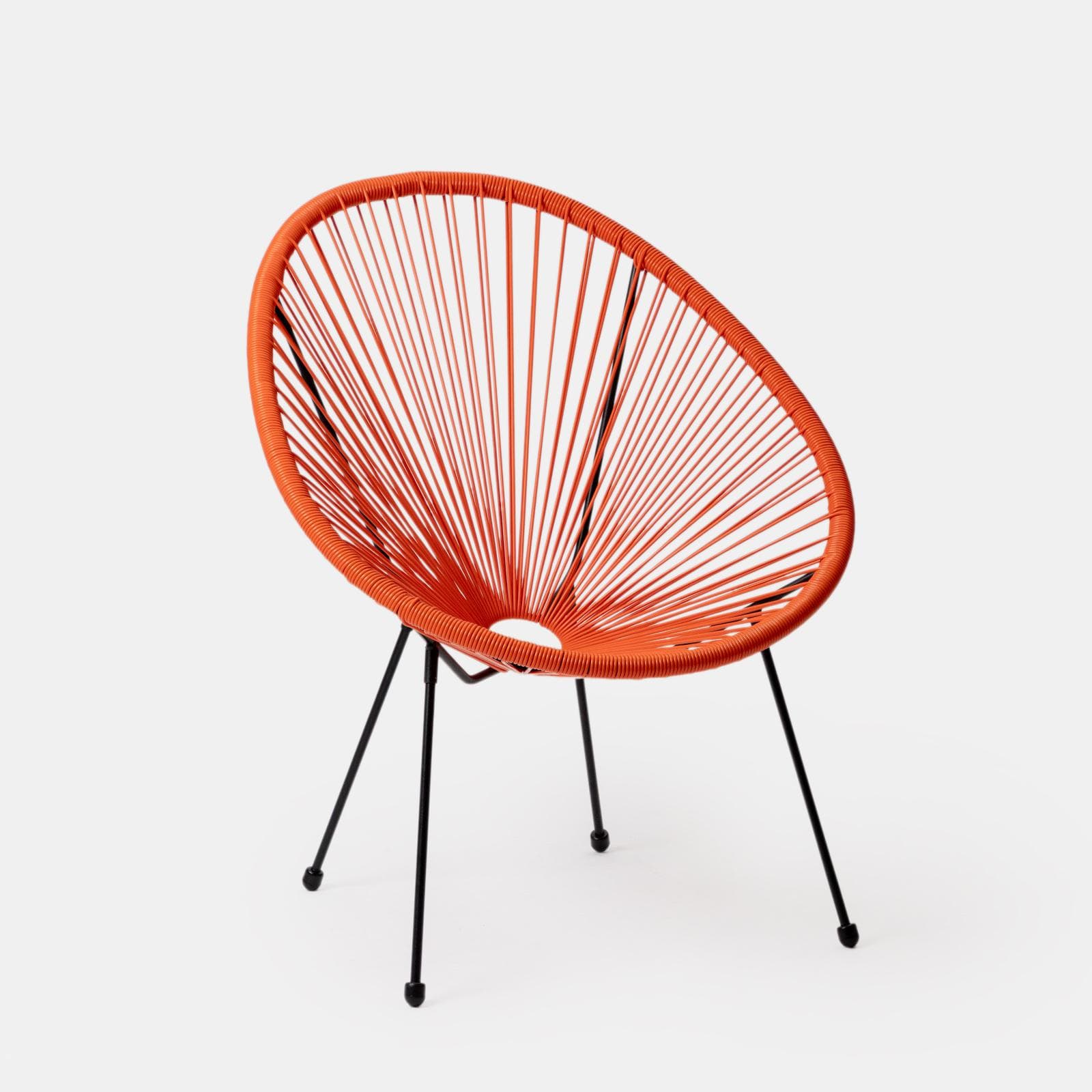 Set relax da salotto con 2 poltrone e tavolino rotondo 50 cm in acciaio e corda arancione - Kalimba