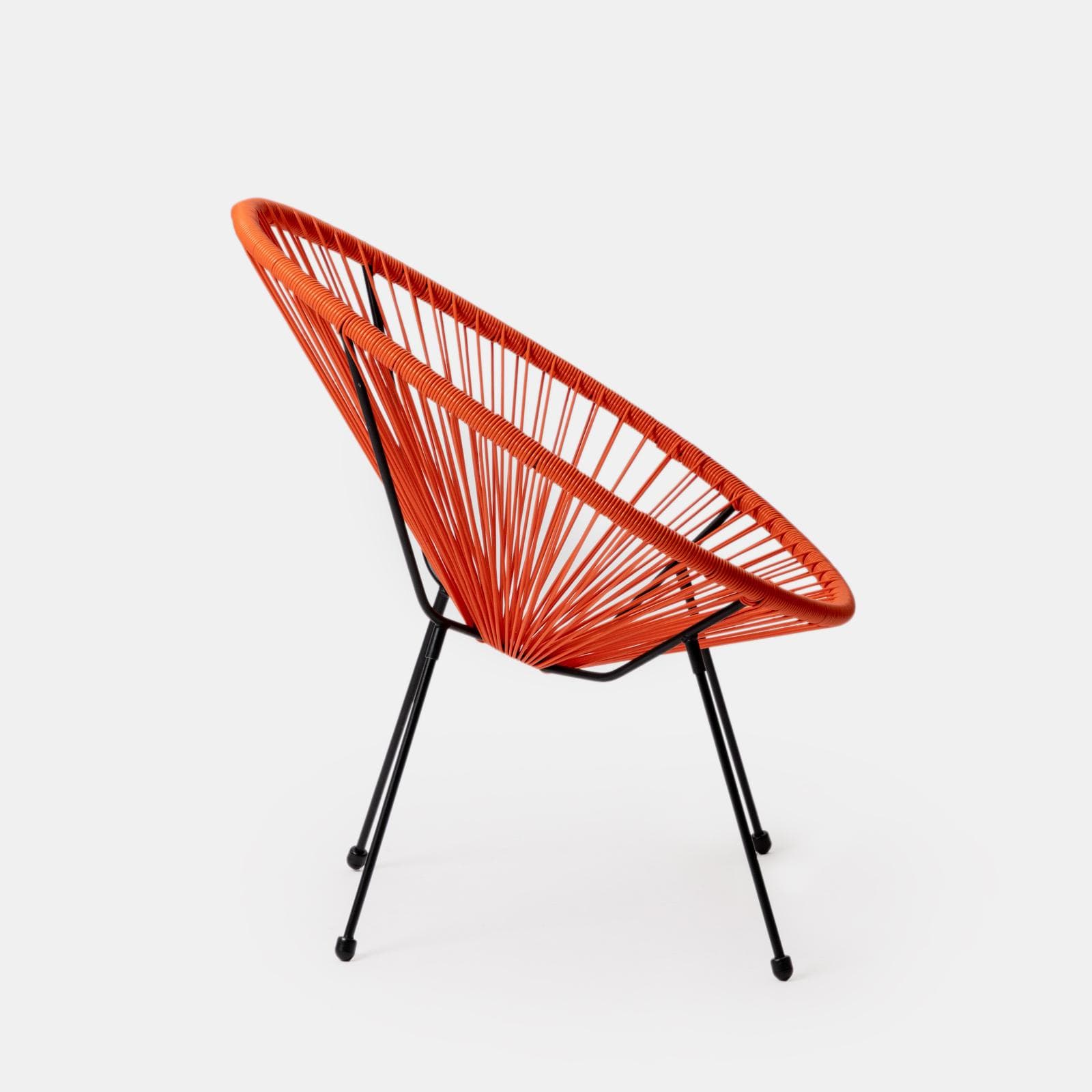 Set relax da salotto con 2 poltrone e tavolino rotondo 50 cm in acciaio e corda arancione - Kalimba