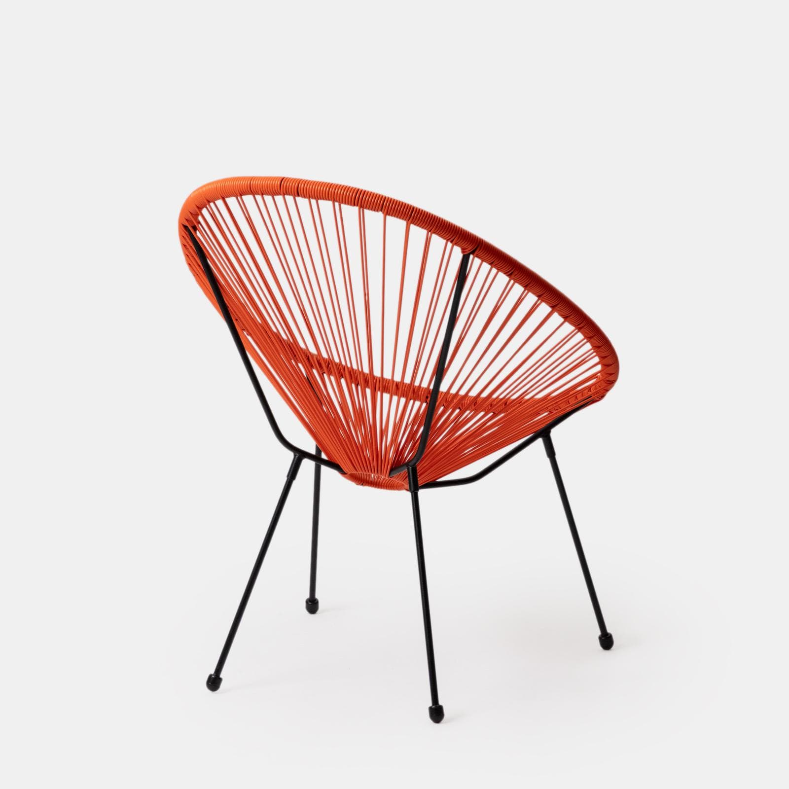 Set relax da salotto con 2 poltrone e tavolino rotondo 50 cm in acciaio e corda arancione - Kalimba