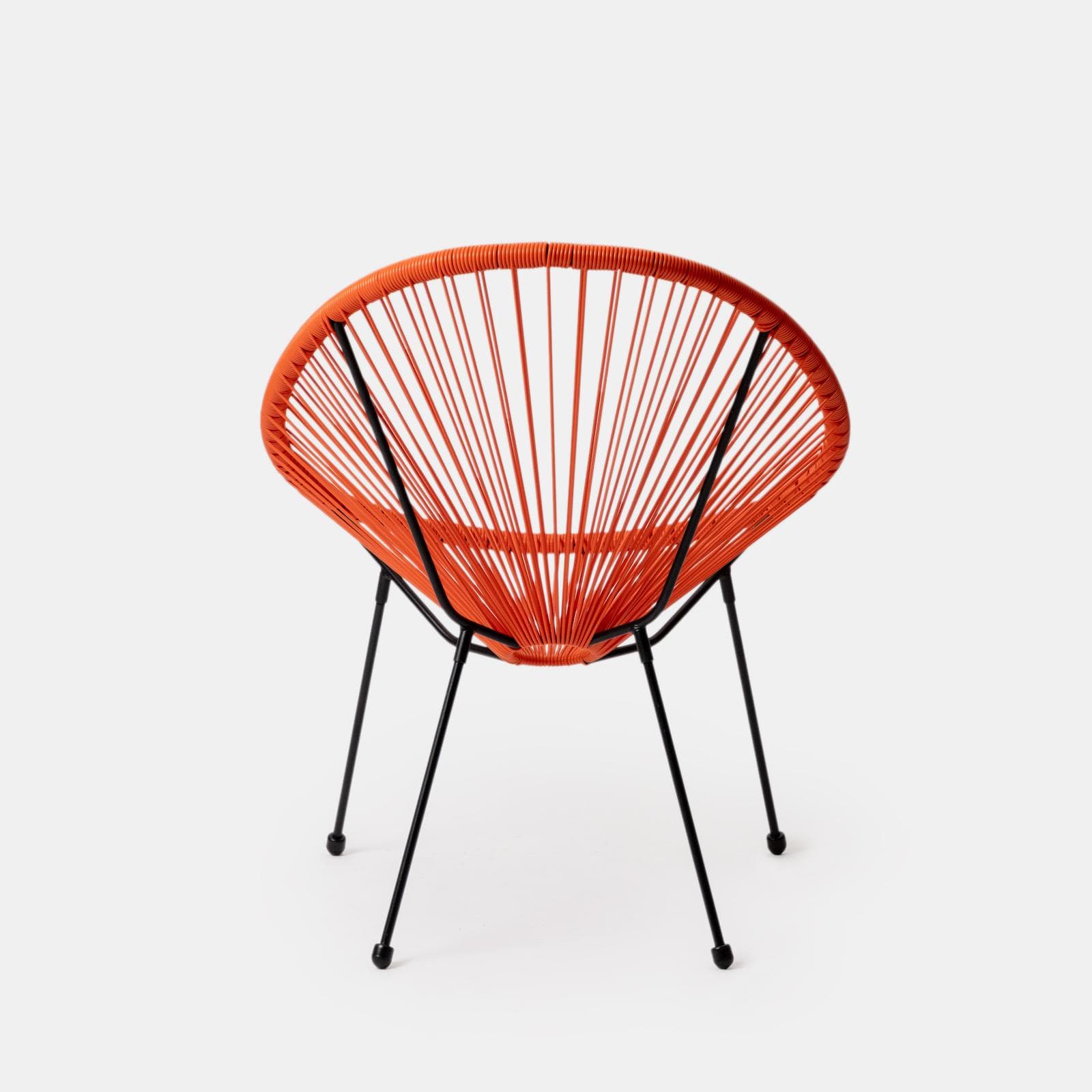 Set relax da salotto con 2 poltrone e tavolino rotondo 50 cm in acciaio e corda arancione - Kalimba