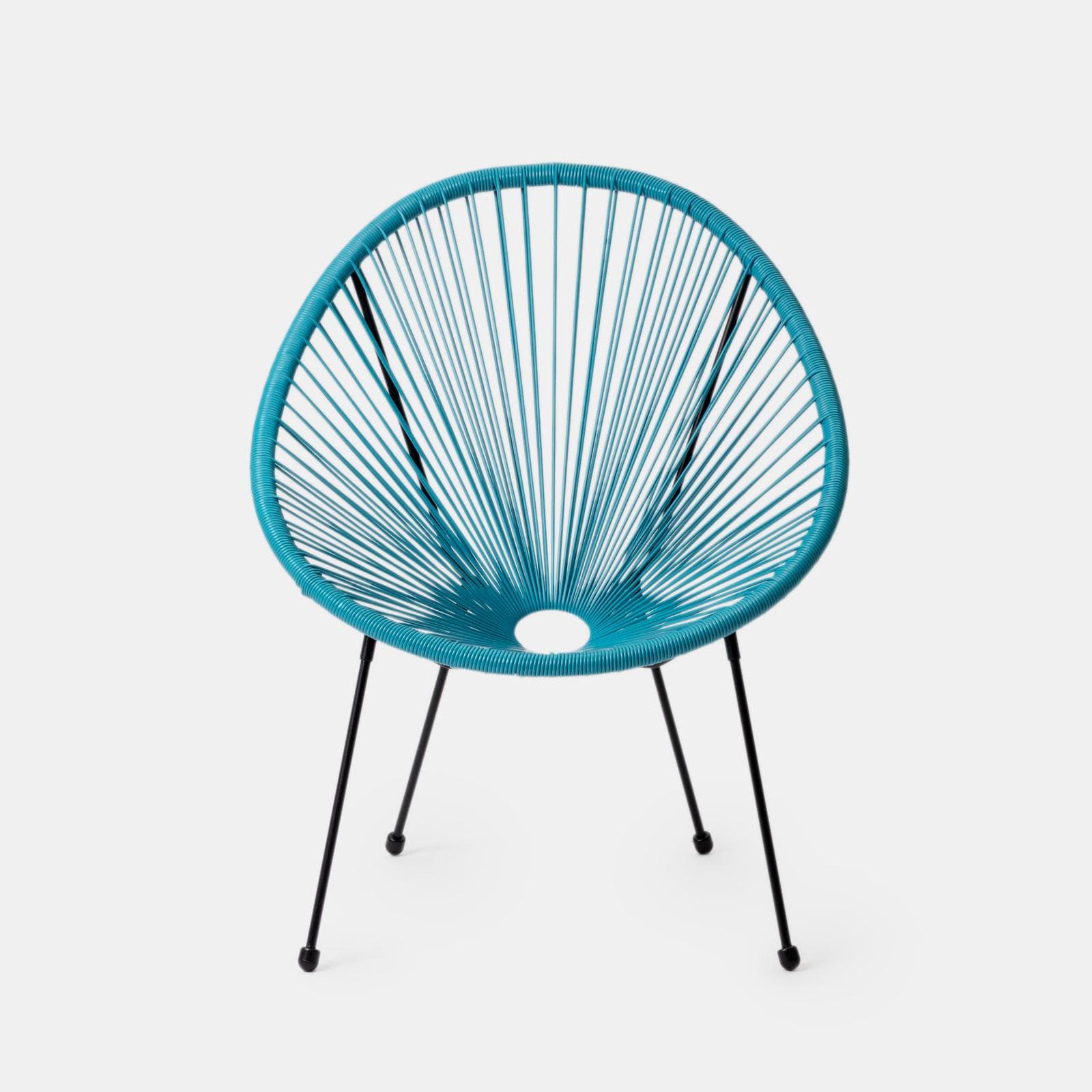 Set relax da salotto con 2 poltrone e tavolino rotondo 50 cm in acciaio e corda azzurro - Kalimba