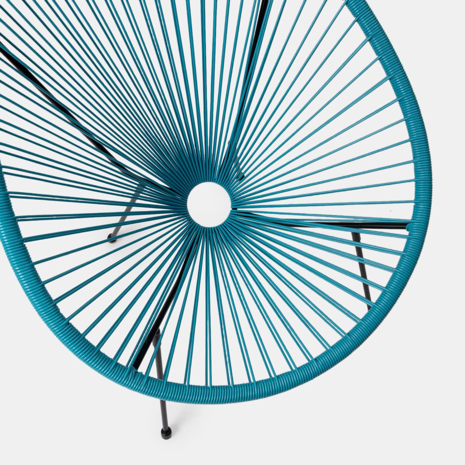 Set relax da salotto con 2 poltrone e tavolino rotondo 50 cm in acciaio e corda azzurro - Kalimba
