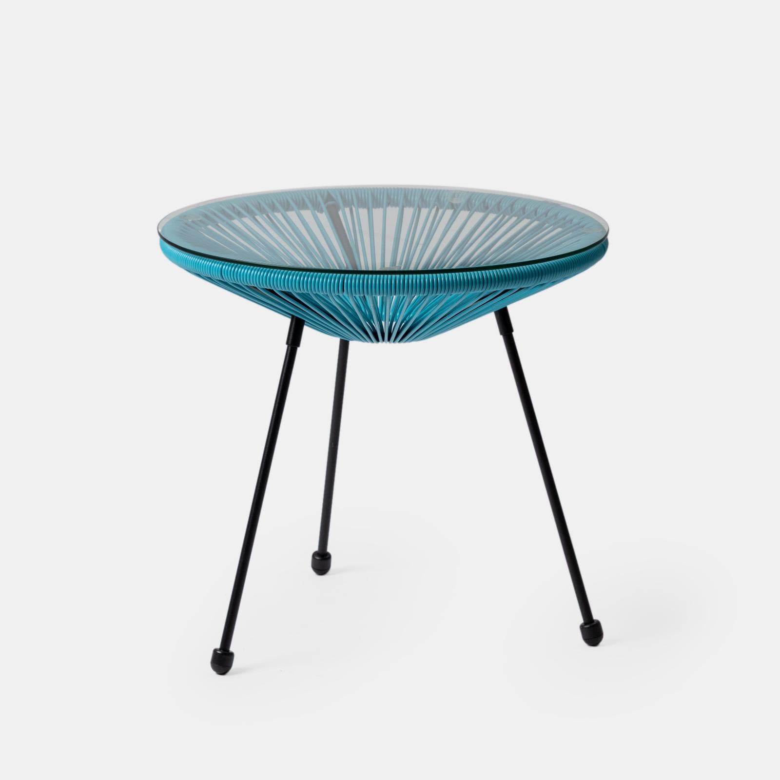 Set relax da salotto con 2 poltrone e tavolino rotondo 50 cm in acciaio e corda azzurro - Kalimba