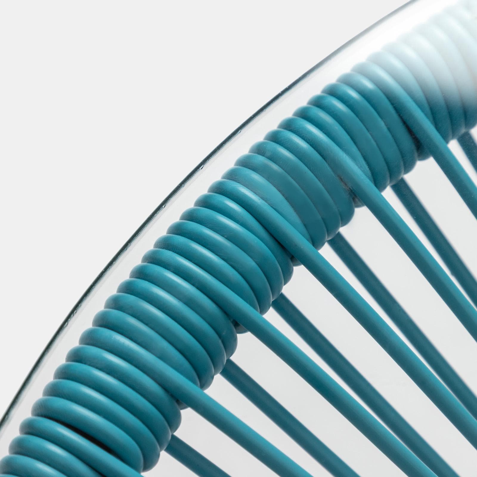 Set relax da salotto con 2 poltrone e tavolino rotondo 50 cm in acciaio e corda azzurro - Kalimba