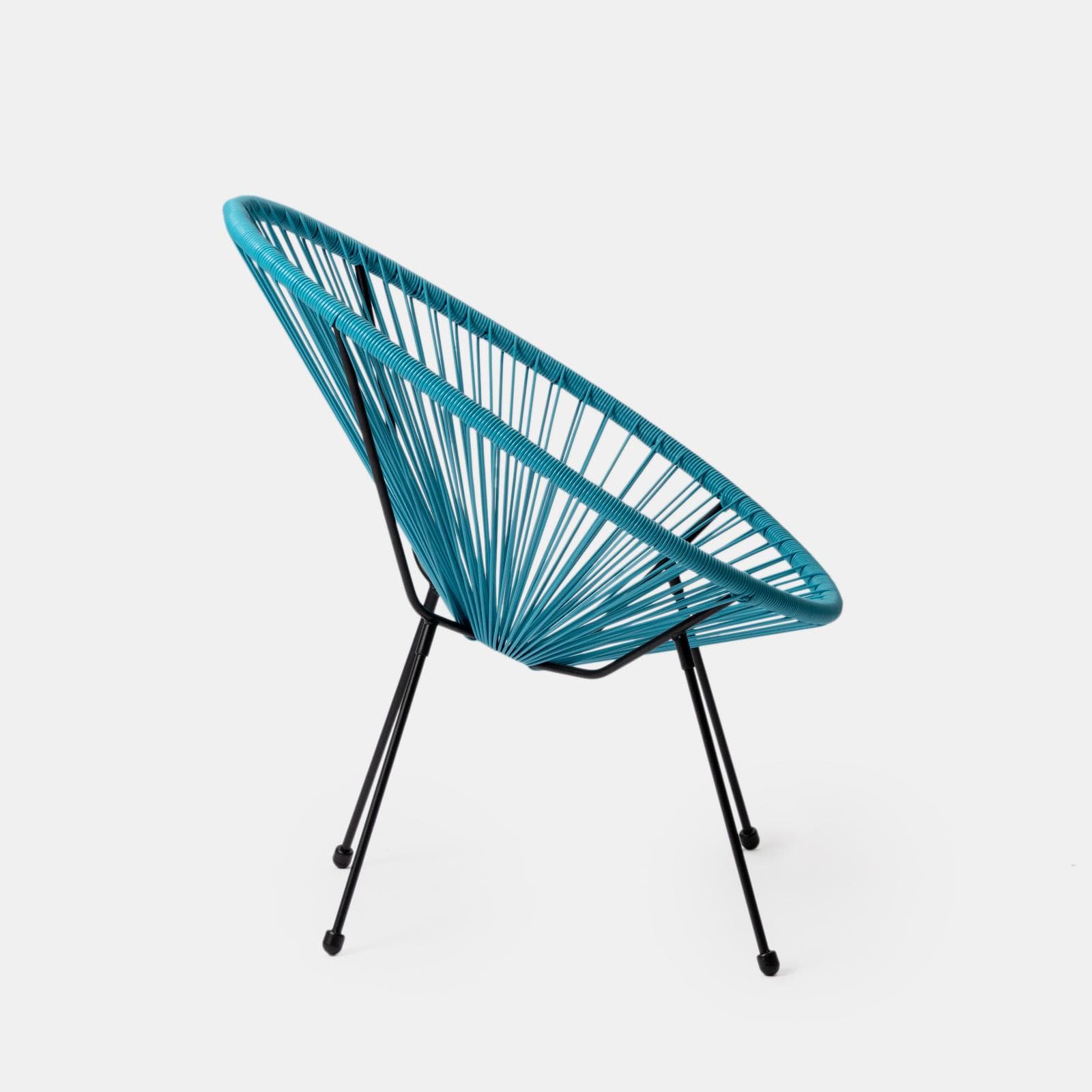 Set relax da salotto con 2 poltrone e tavolino rotondo 50 cm in acciaio e corda azzurro - Kalimba