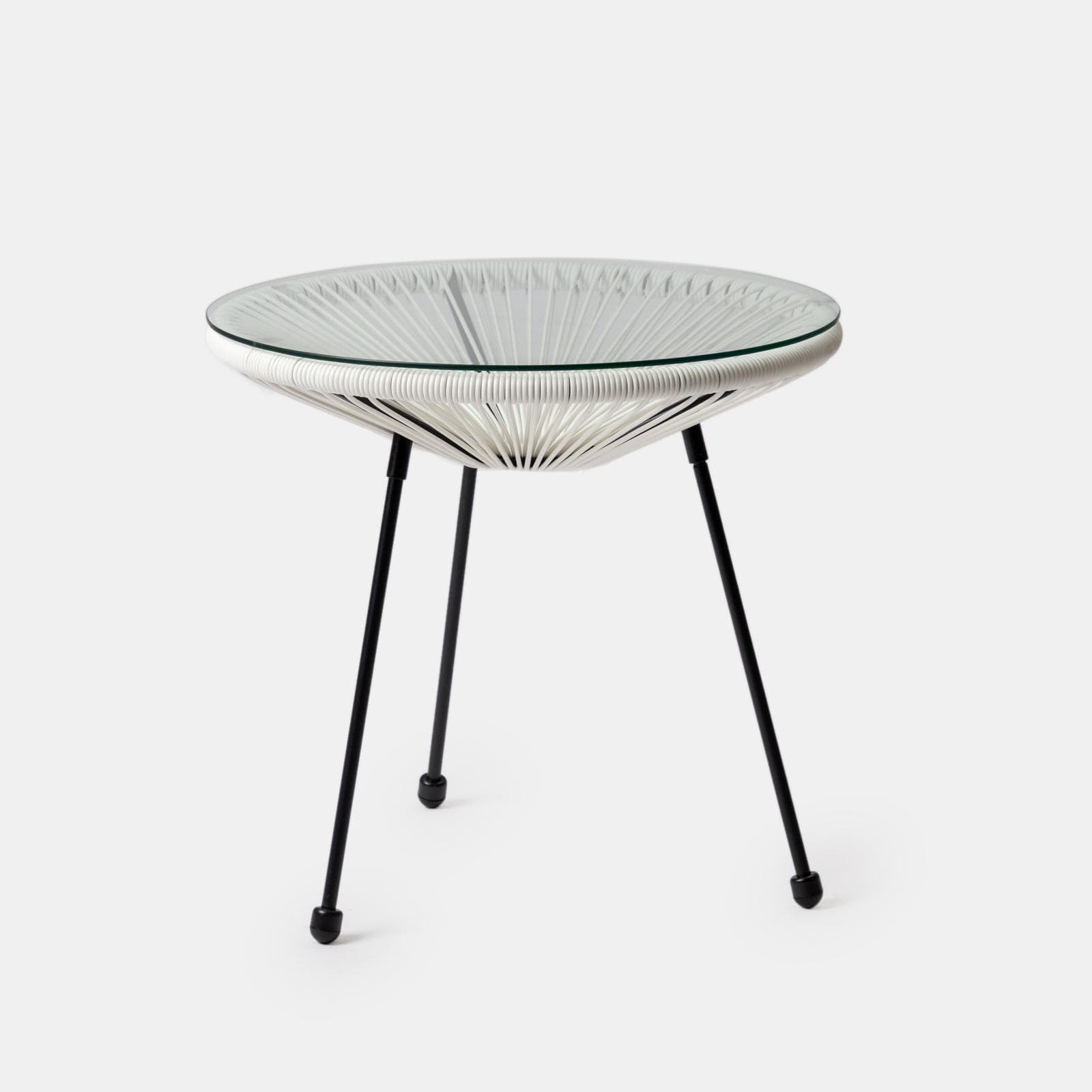 Set relax da salotto con 2 poltrone e tavolino rotondo 50 cm in acciaio e corda bianco - Kalimba