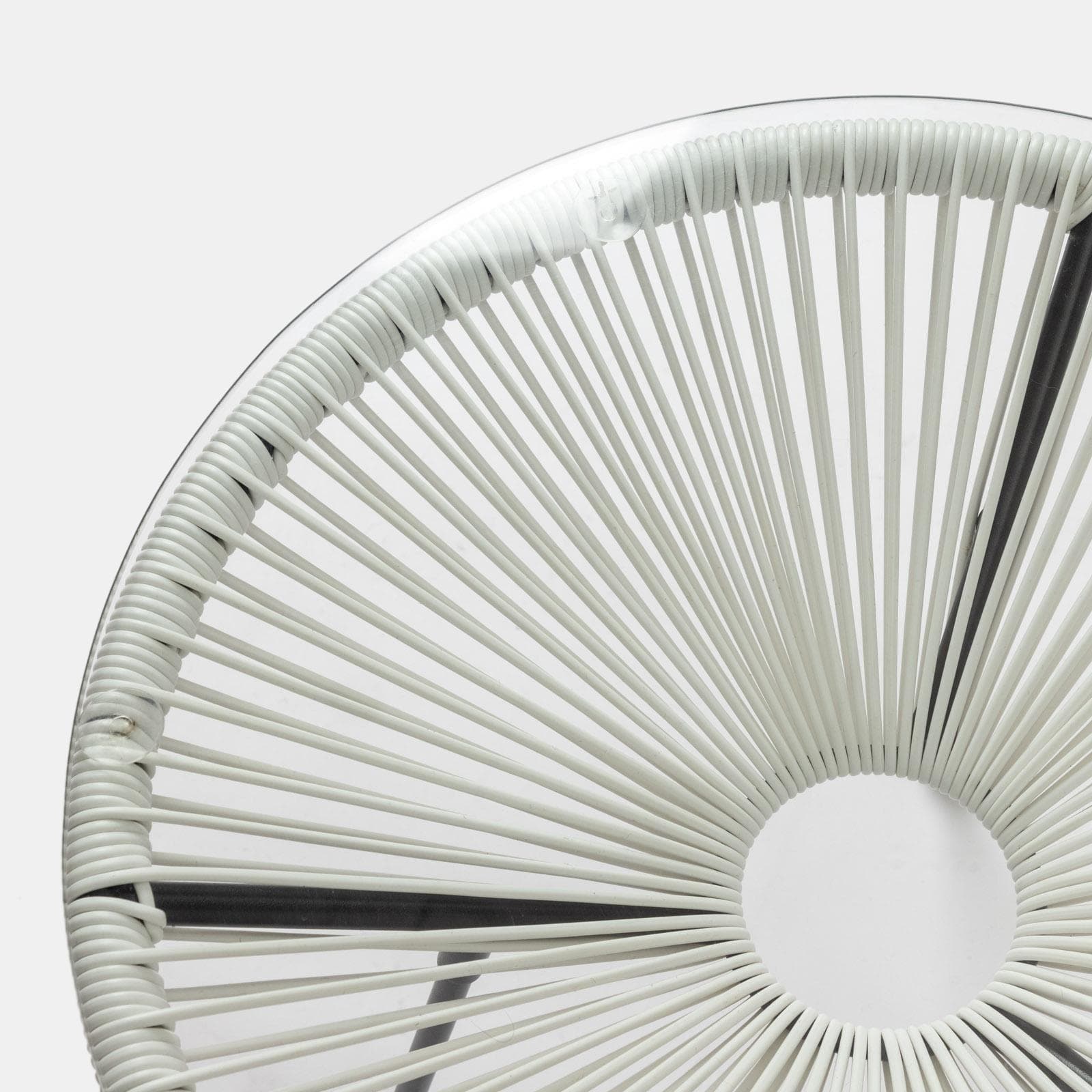 Set relax da salotto con 2 poltrone e tavolino rotondo 50 cm in acciaio e corda bianco - Kalimba