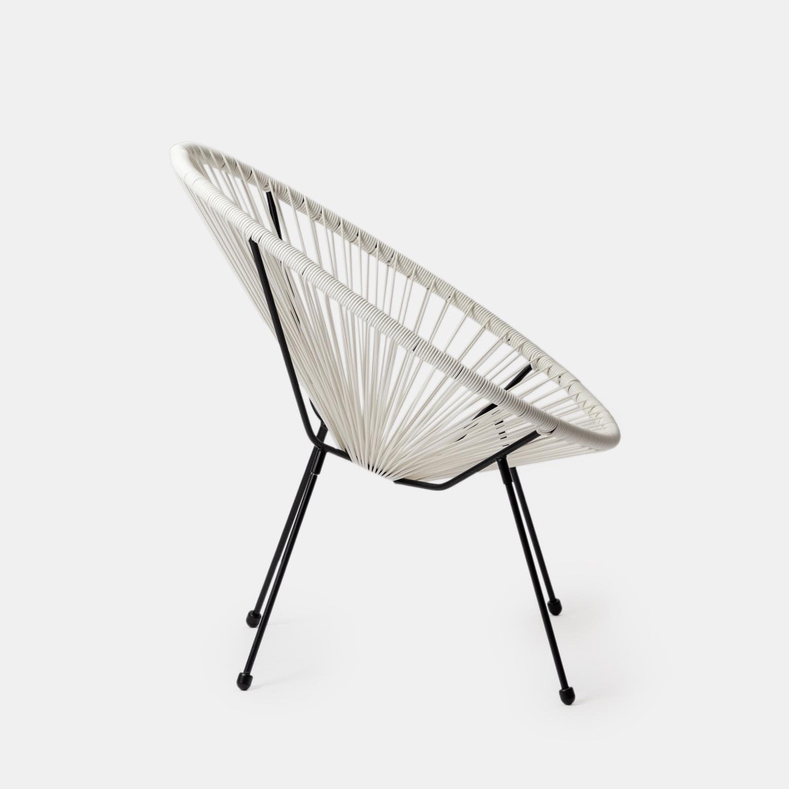 Set relax da salotto con 2 poltrone e tavolino rotondo 50 cm in acciaio e corda bianco - Kalimba