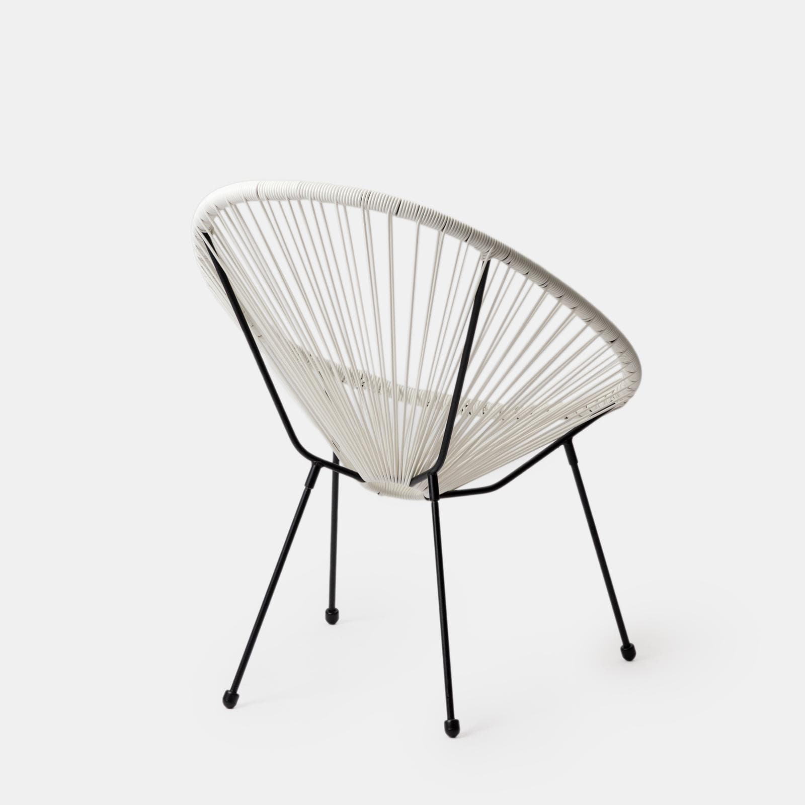 Set relax da salotto con 2 poltrone e tavolino rotondo 50 cm in acciaio e corda bianco - Kalimba