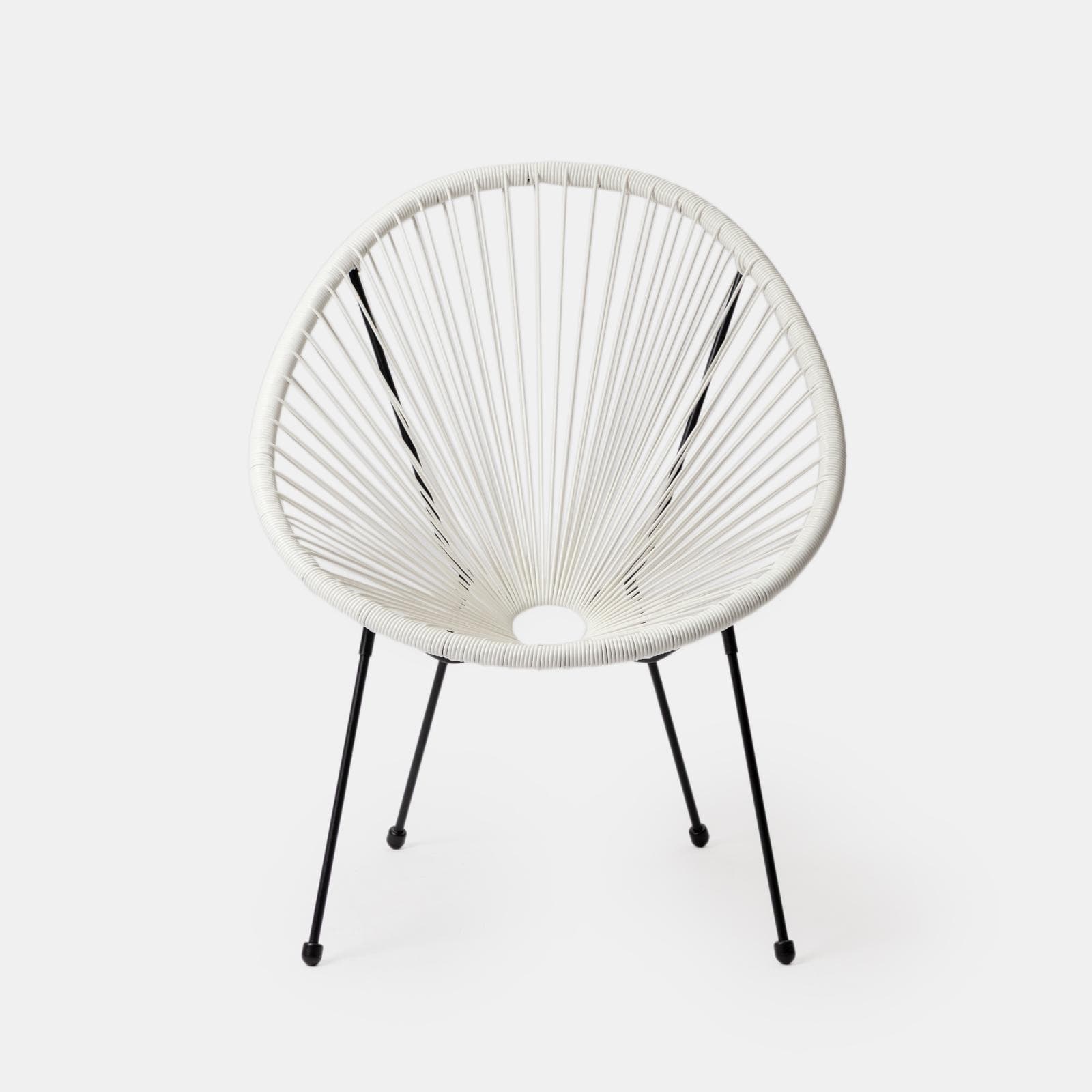 Set relax da salotto con 2 poltrone e tavolino rotondo 50 cm in acciaio e corda bianco - Kalimba
