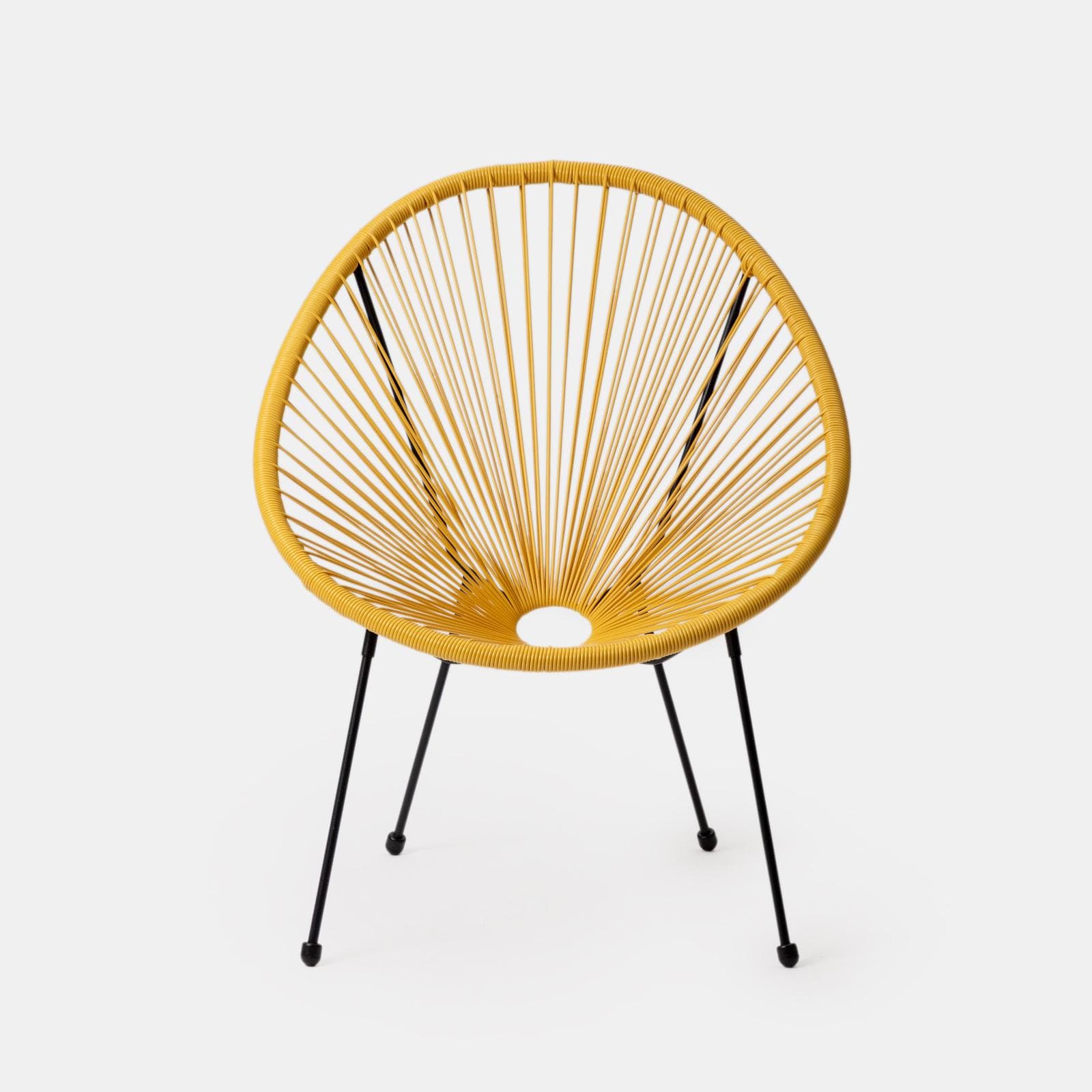 Set relax da salotto con 2 poltrone e tavolino rotondo 50 cm in acciaio e corda giallo - Kalimba