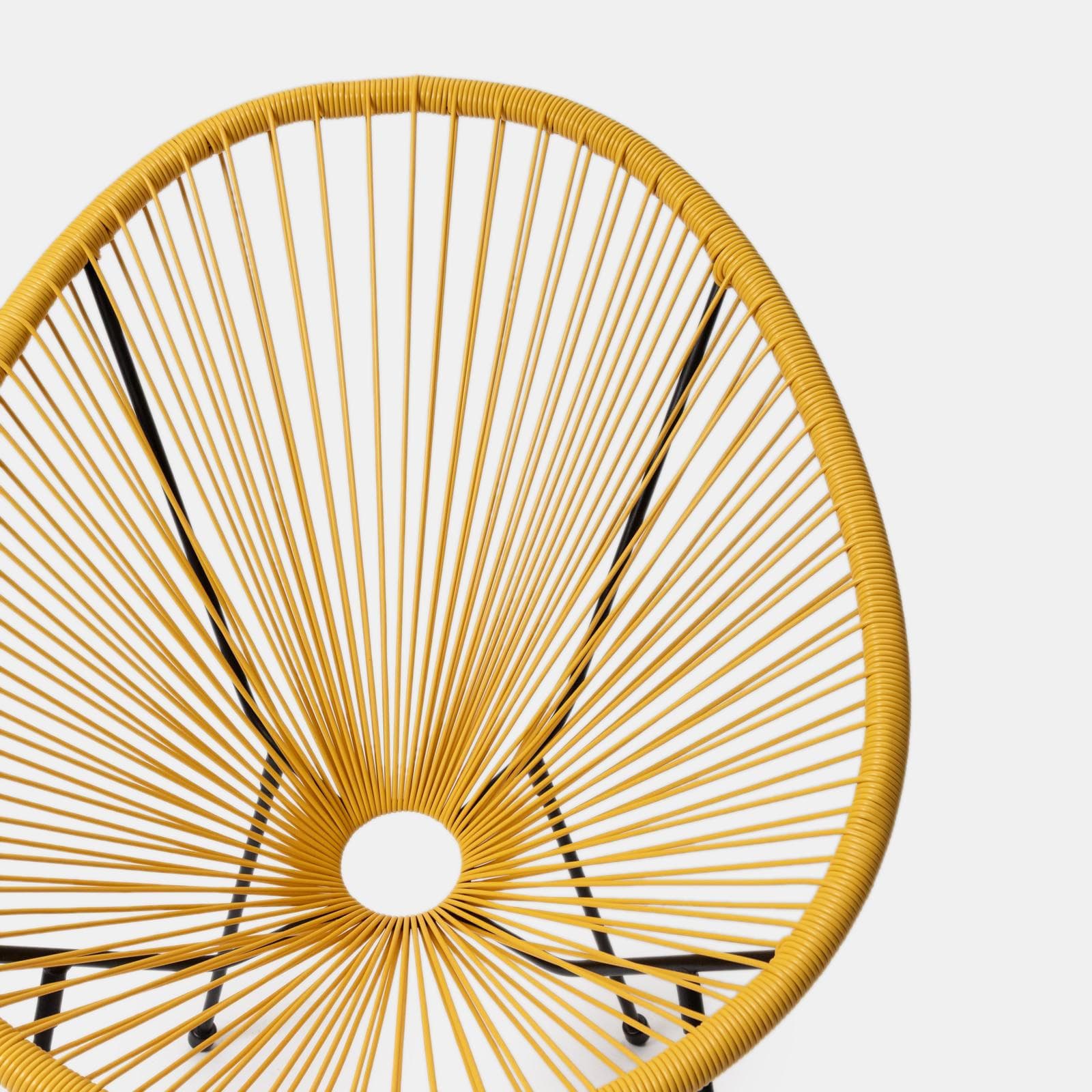 Set relax da salotto con 2 poltrone e tavolino rotondo 50 cm in acciaio e corda giallo - Kalimba
