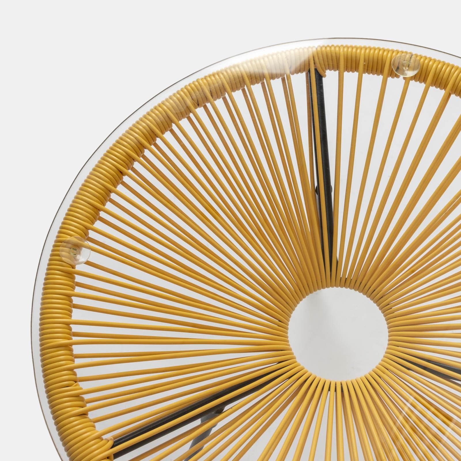 Set relax da salotto con 2 poltrone e tavolino rotondo 50 cm in acciaio e corda giallo - Kalimba