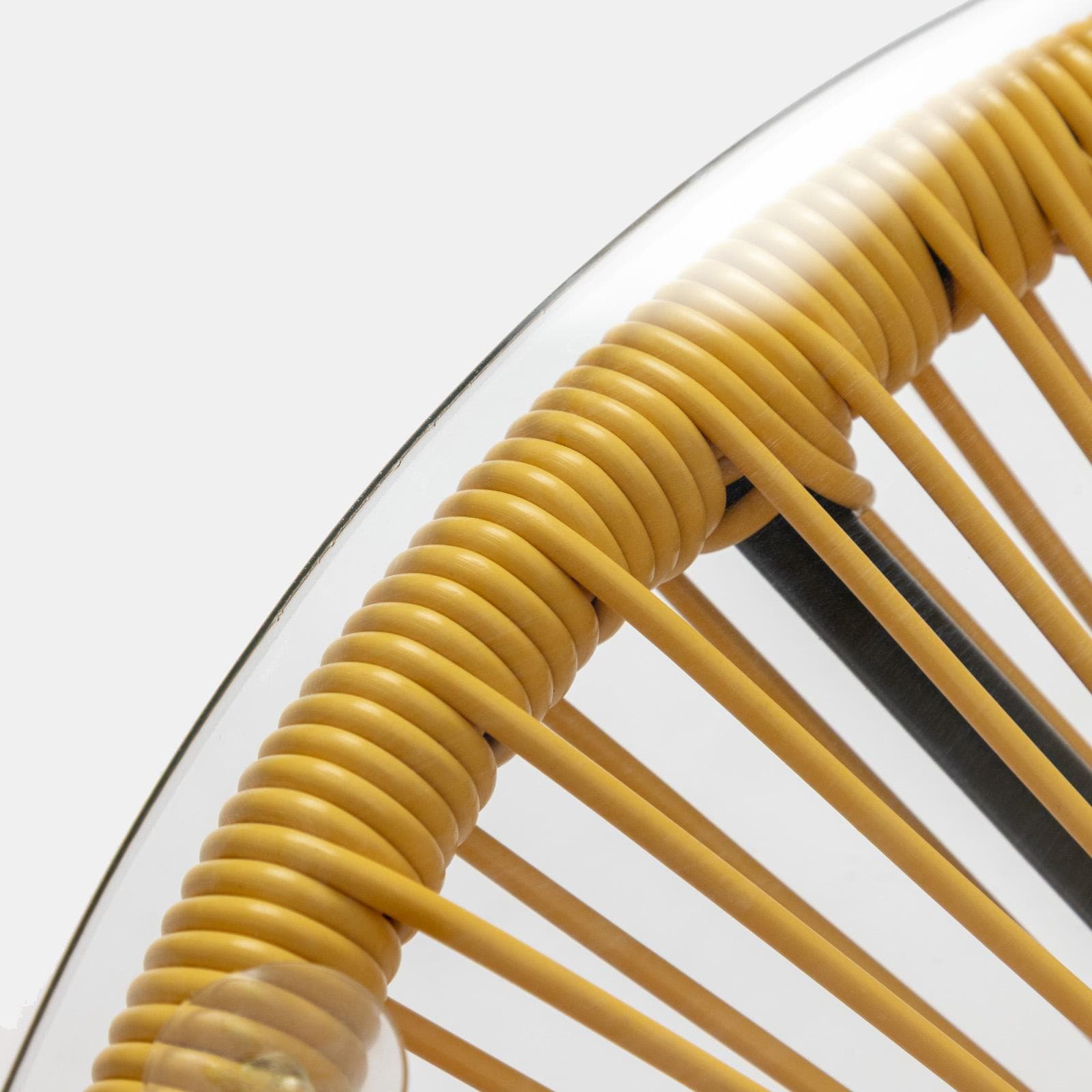 Set relax da salotto con 2 poltrone e tavolino rotondo 50 cm in acciaio e corda giallo - Kalimba