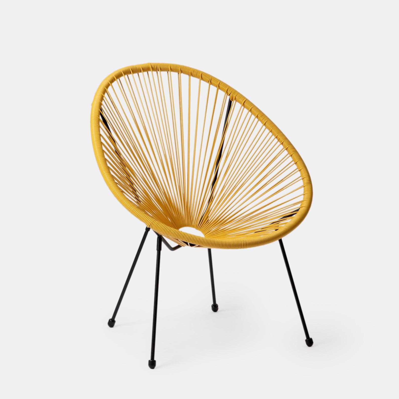 Set relax da salotto con 2 poltrone e tavolino rotondo 50 cm in acciaio e corda giallo - Kalimba