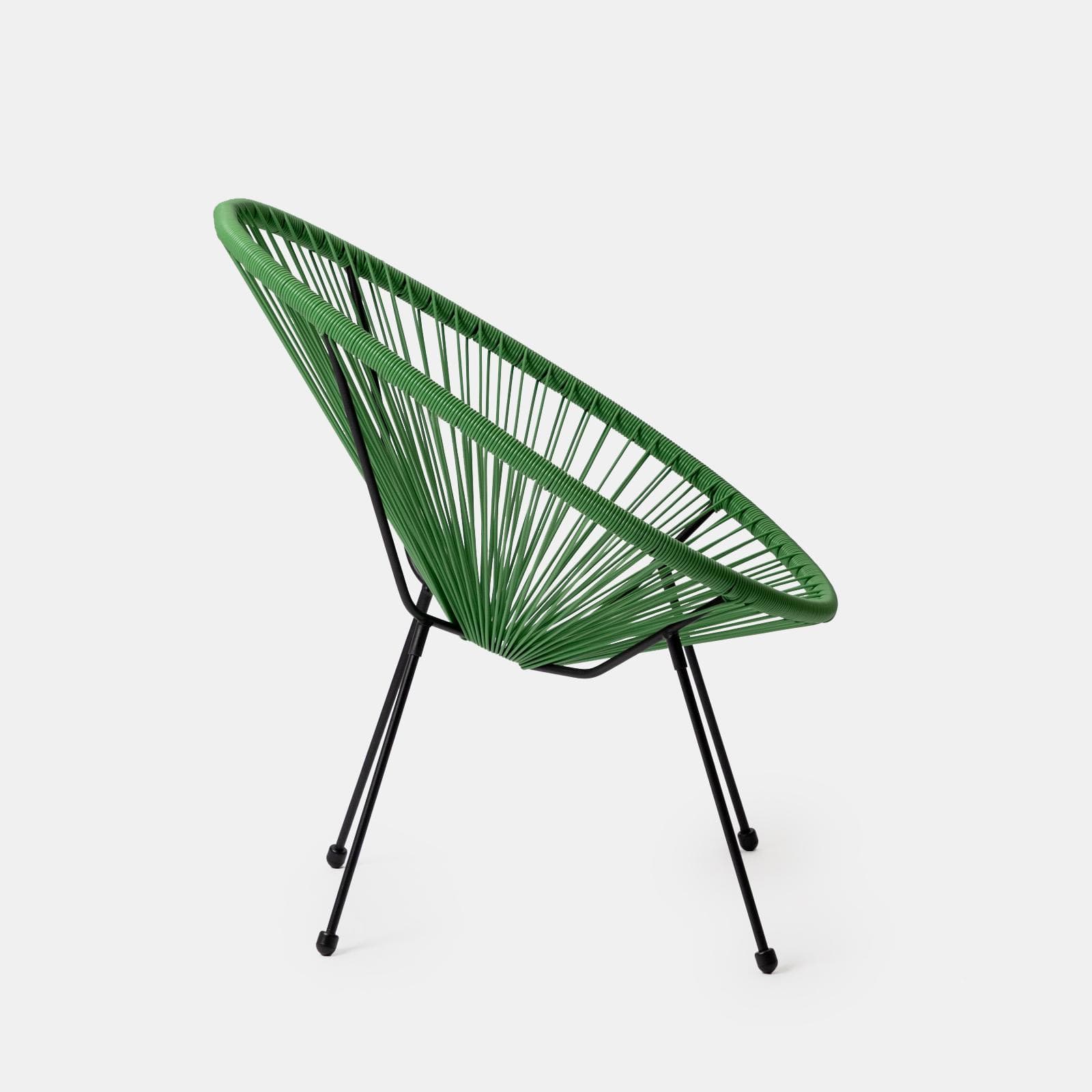 Set relax da salotto con 2 poltrone e tavolino rotondo 50 cm in acciaio e corda verde - Kalimba