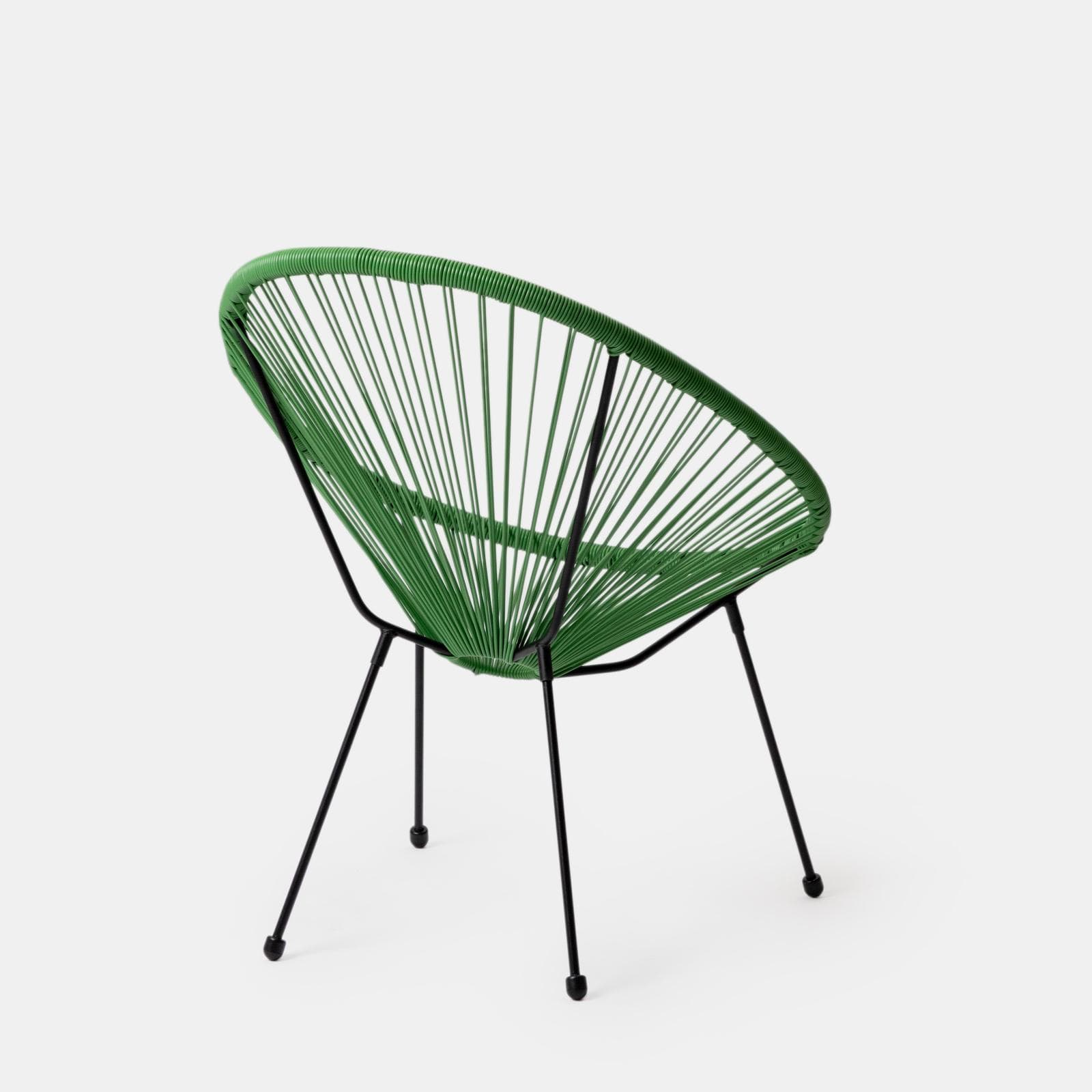 Set relax da salotto con 2 poltrone e tavolino rotondo 50 cm in acciaio e corda verde - Kalimba