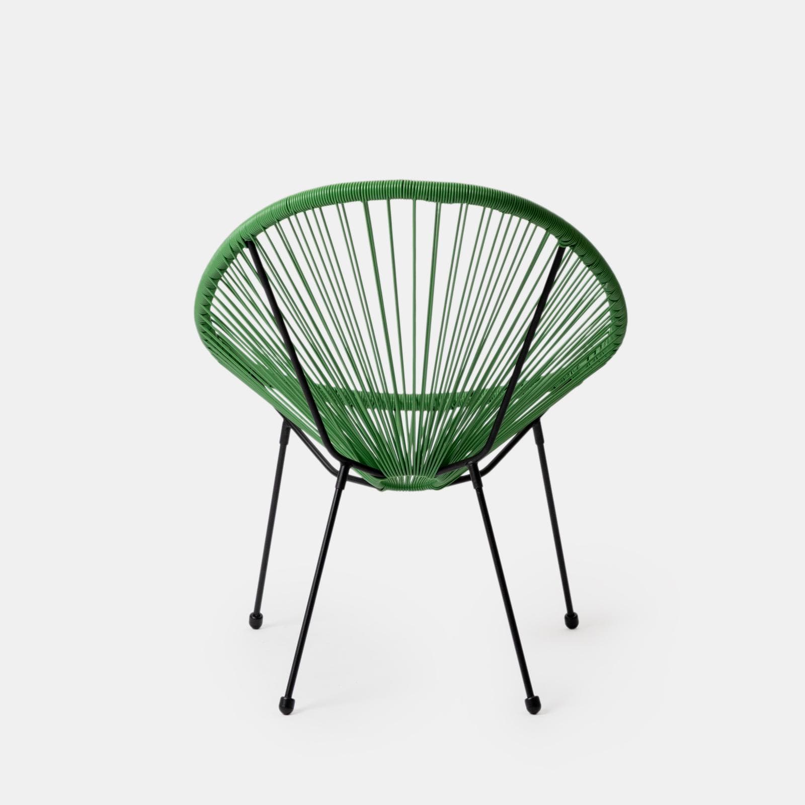 Set relax da salotto con 2 poltrone e tavolino rotondo 50 cm in acciaio e corda verde - Kalimba