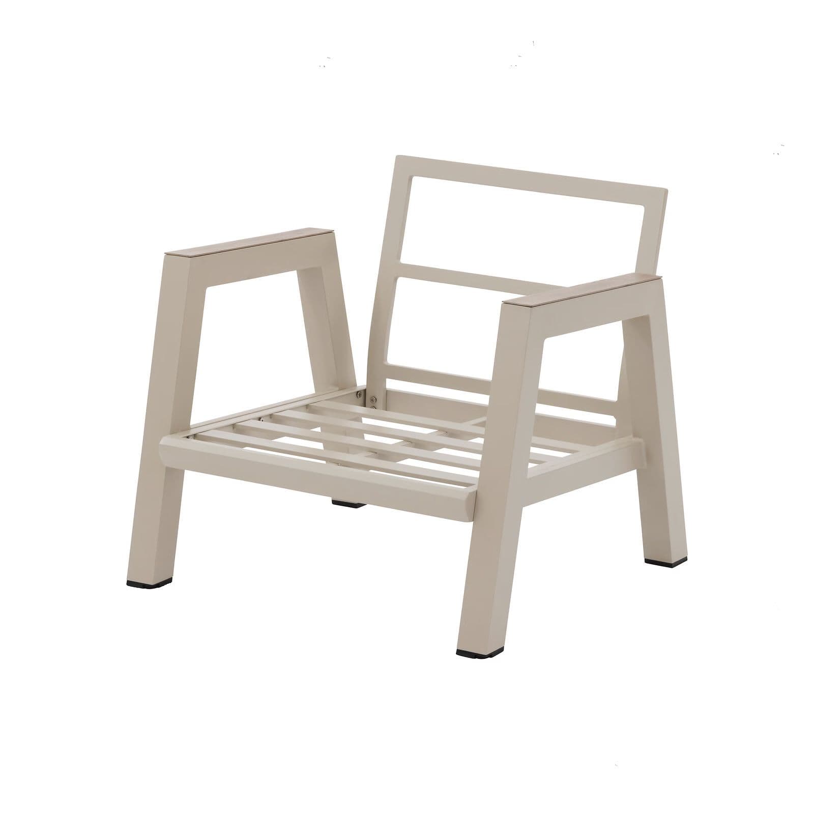 Set relax divano 2 poltrona e tavolino in alluminio crema con cuscini tortora - Jalime