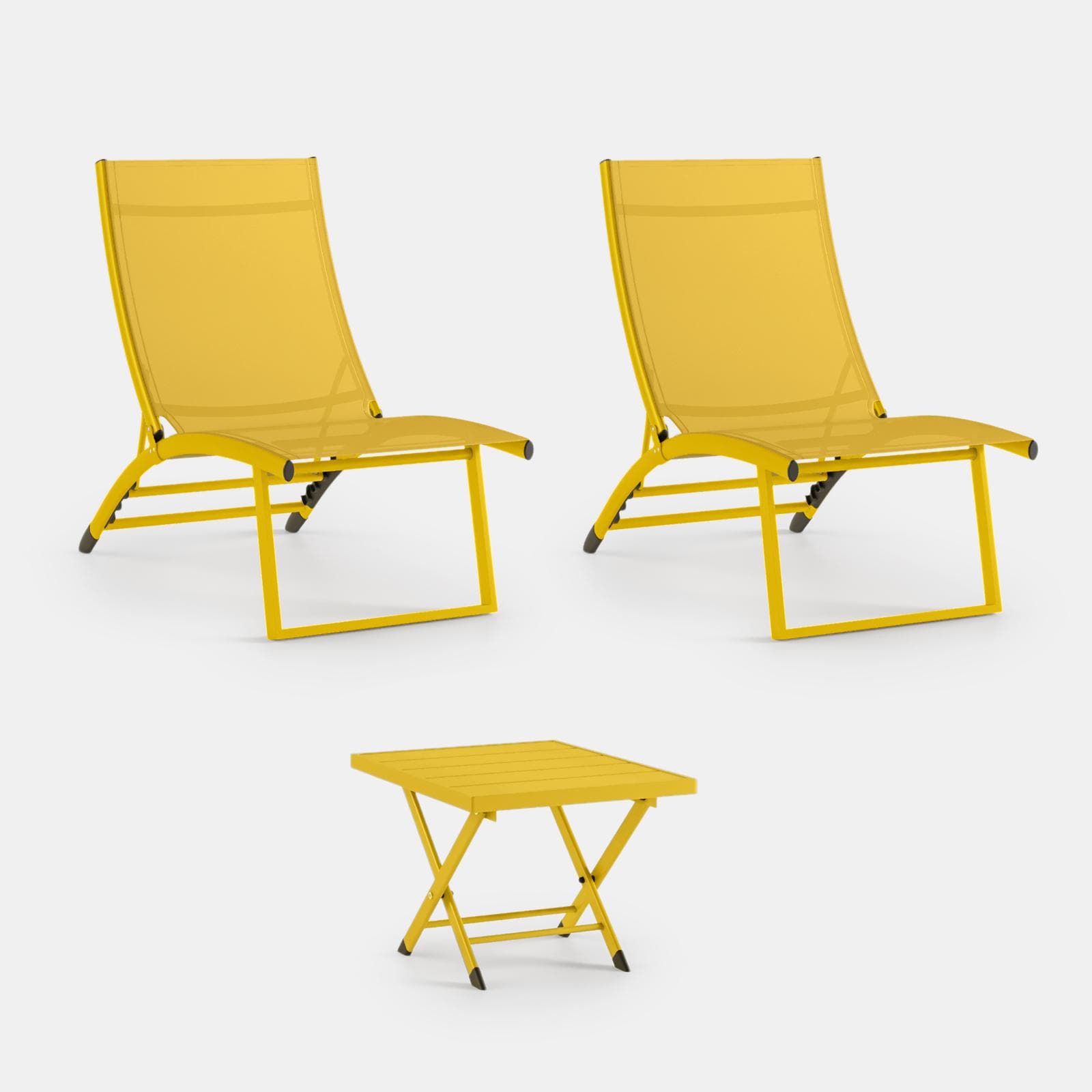 Set relax due poltrone in textilene e tavolino da caffè 44x43 cm in alluminio senape - Jonit