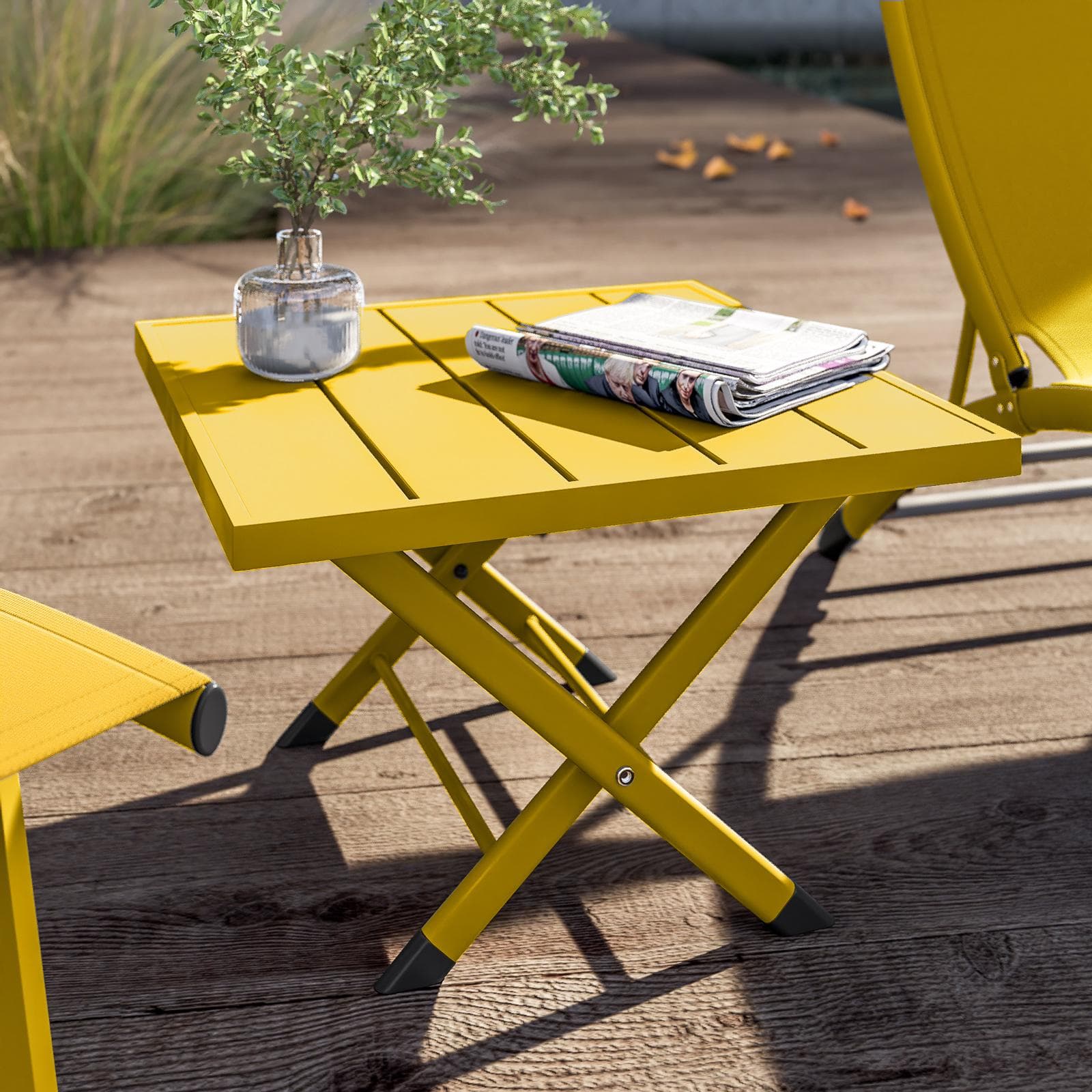 Set relax due poltrone in textilene e tavolino da caffè 44x43 cm in alluminio senape - Jonit