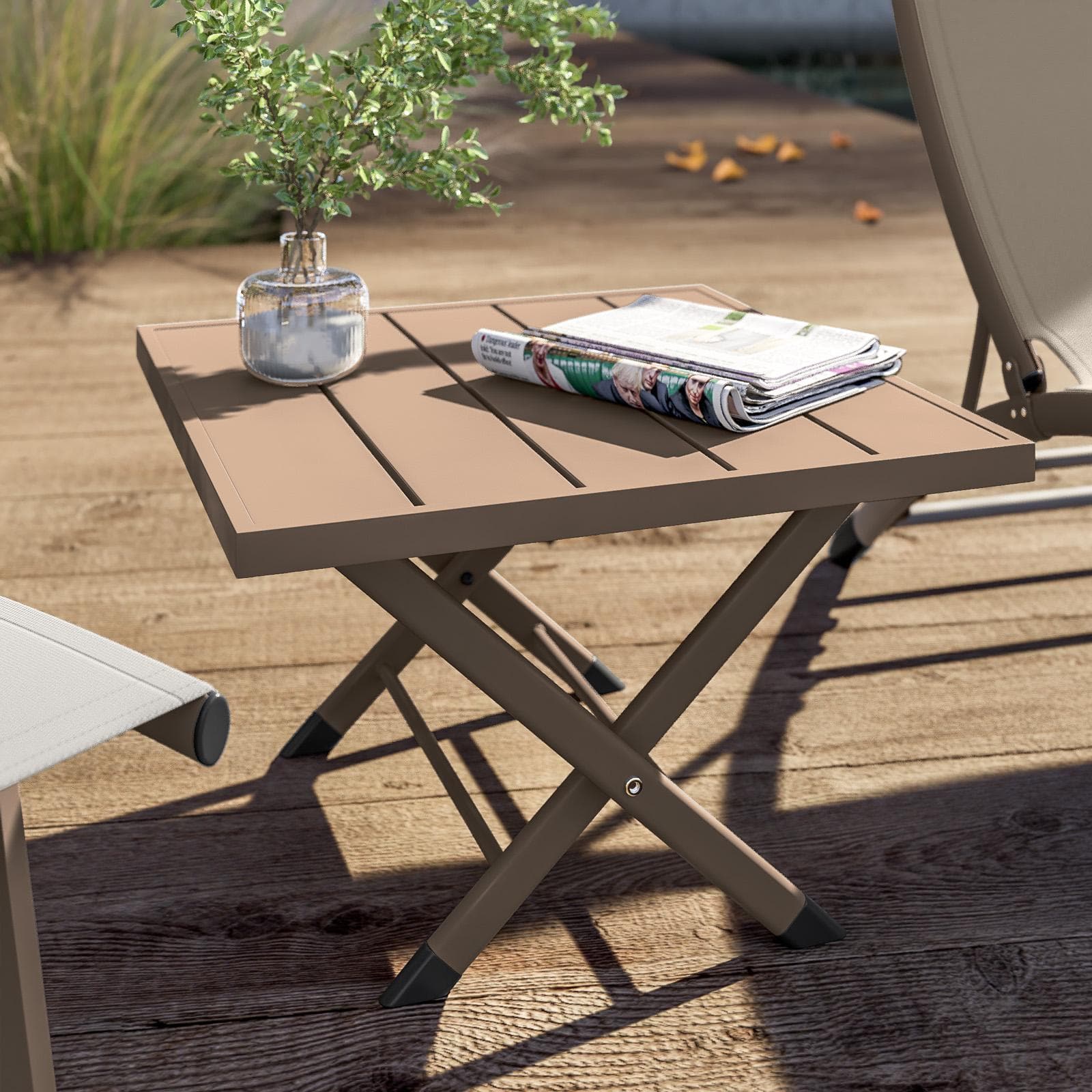 Set relax due poltrone in textilene e tavolino da caffè 44x43 cm in alluminio tortora - Jonit