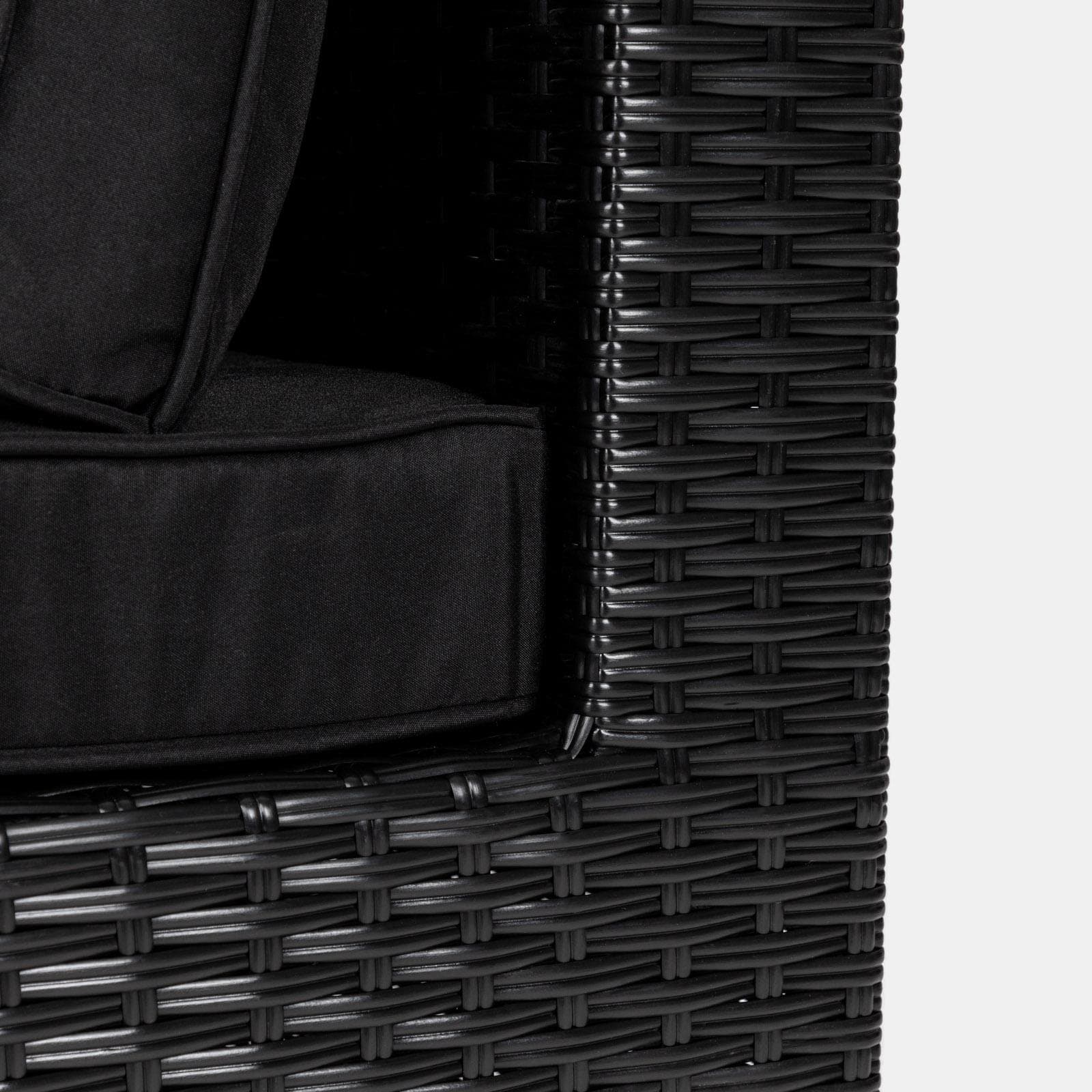 Set relax modulare divano 2 pouf e tavolino con top in vetro in polyrattan nero - Tropico
