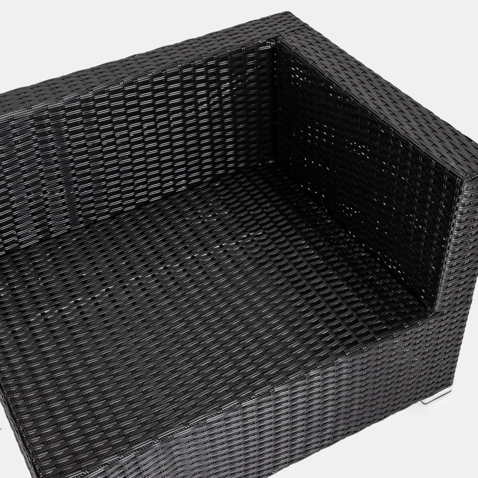 Set relax modulare divano 2 pouf e tavolino con top in vetro in polyrattan nero - Tropico