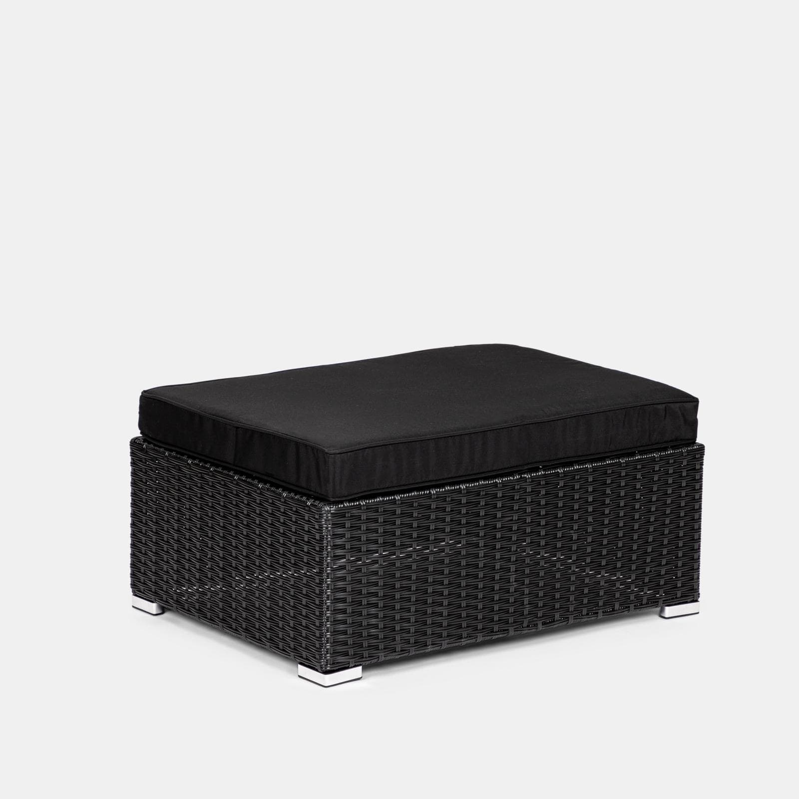 Set relax modulare divano 2 pouf e tavolino con top in vetro in polyrattan nero - Tropico