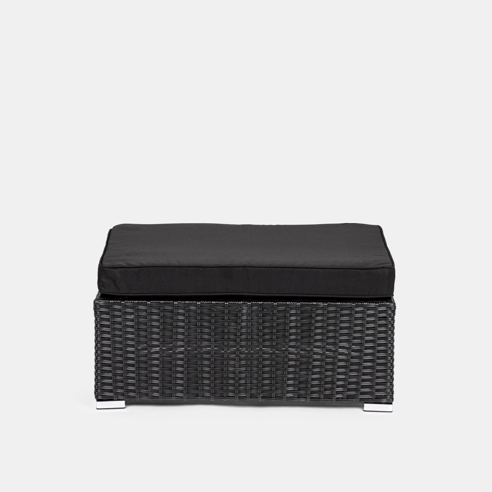 Set relax modulare divano 2 pouf e tavolino con top in vetro in polyrattan nero - Tropico