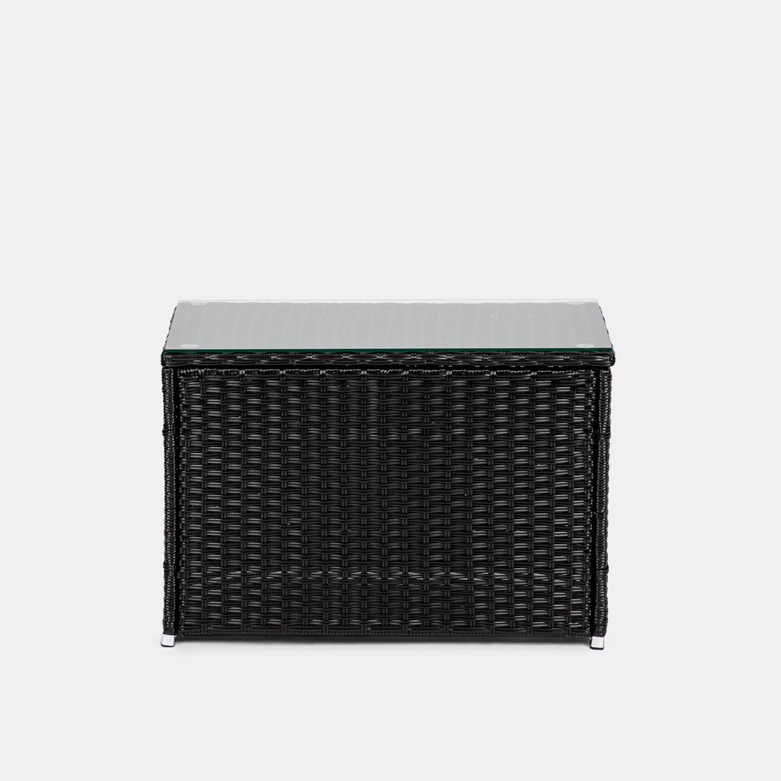 Set relax modulare divano 2 pouf e tavolino con top in vetro in polyrattan nero - Tropico