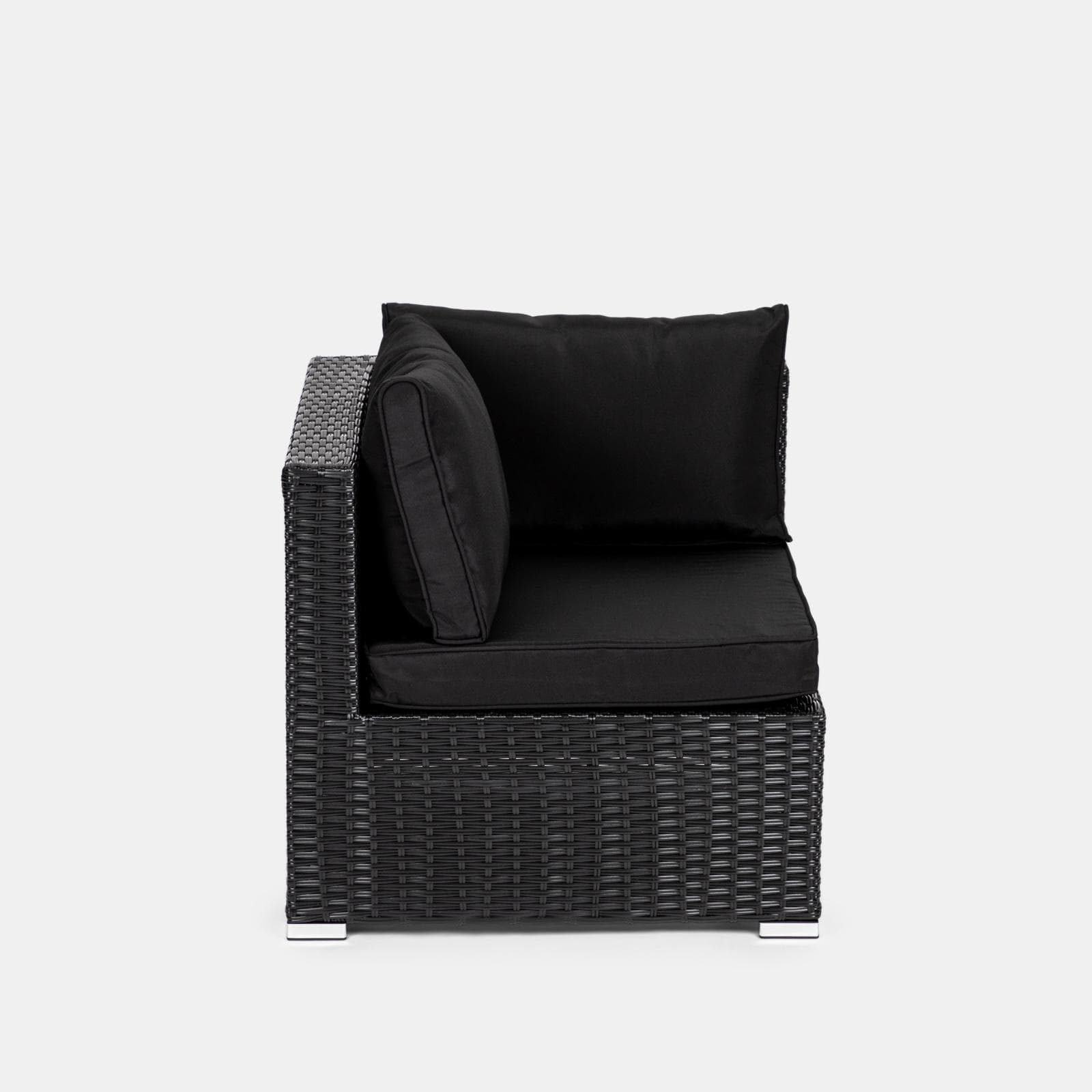 Set relax modulare divano 2 pouf e tavolino con top in vetro in polyrattan nero - Tropico