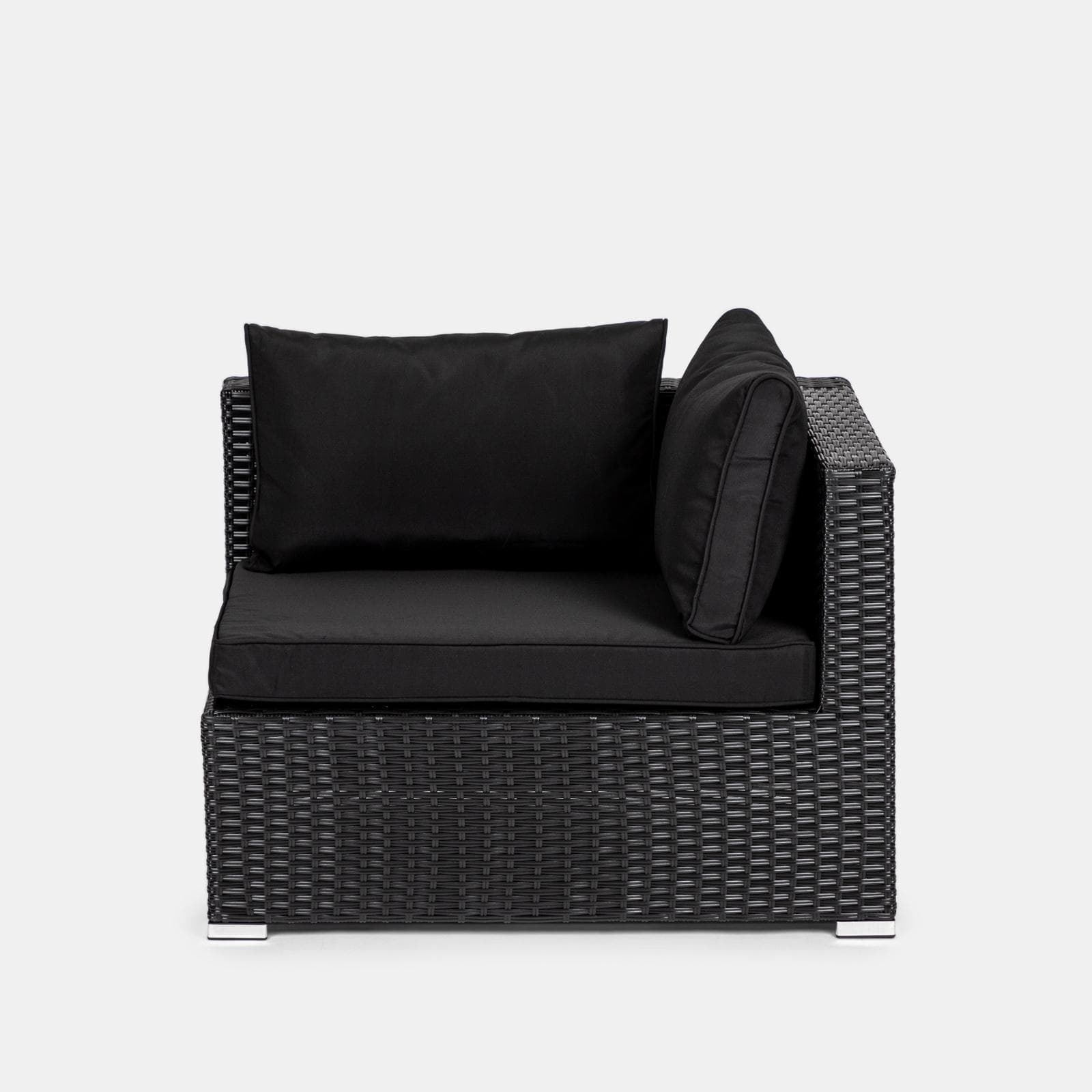 Set relax modulare divano 2 pouf e tavolino con top in vetro in polyrattan nero - Tropico